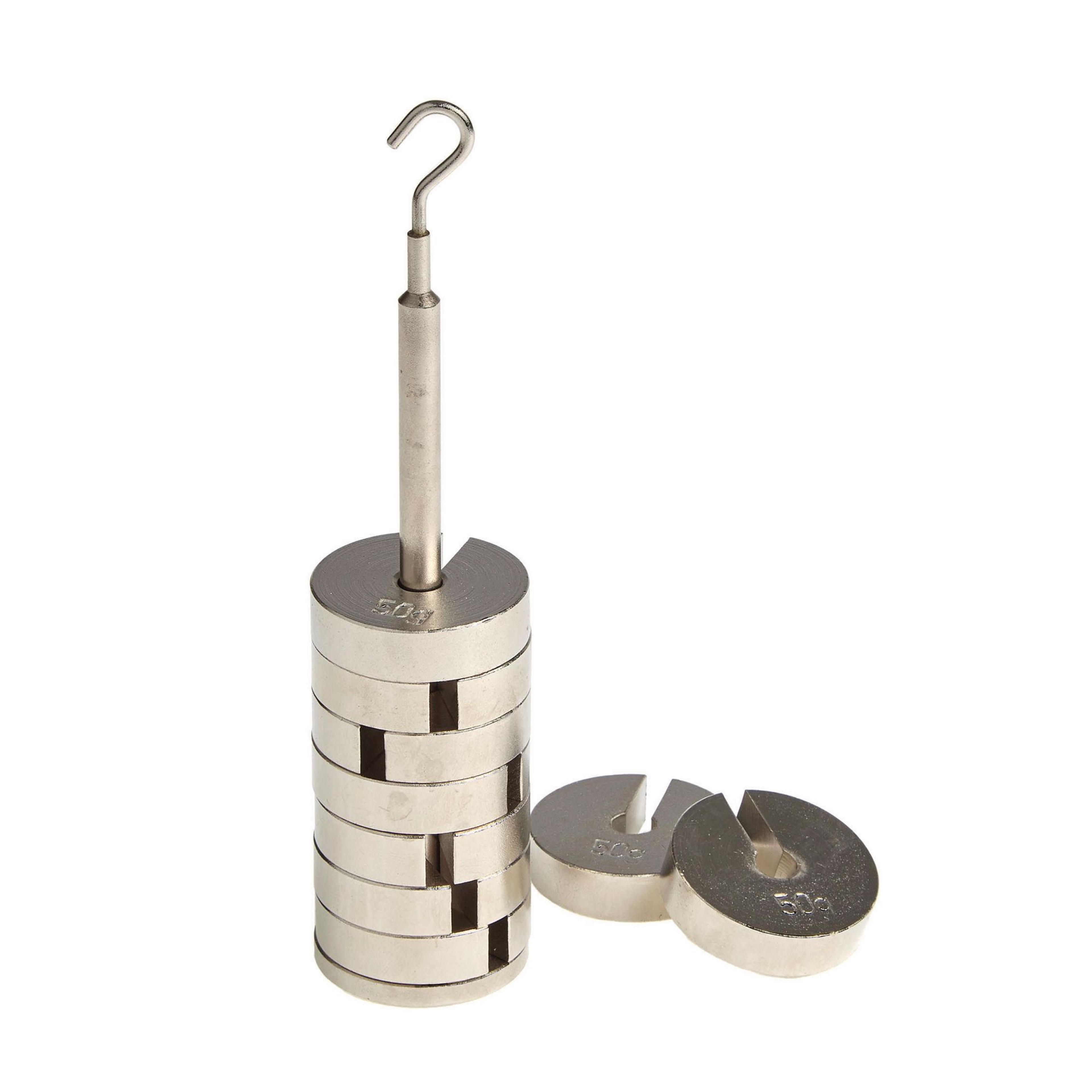 Hanging Slotted Masses, Brass (500g) - 9 x 50g Masses and Hanger 