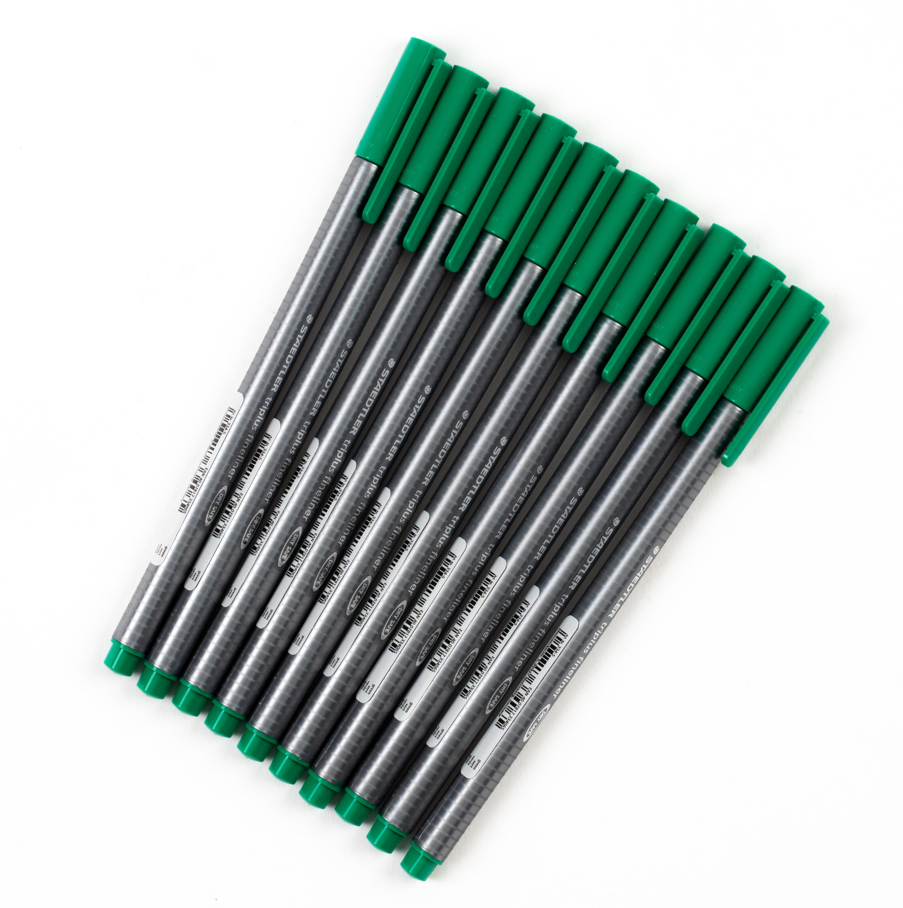 STAEDTLER Triplus 334 Fineliner Pen - Green - Pack of 10