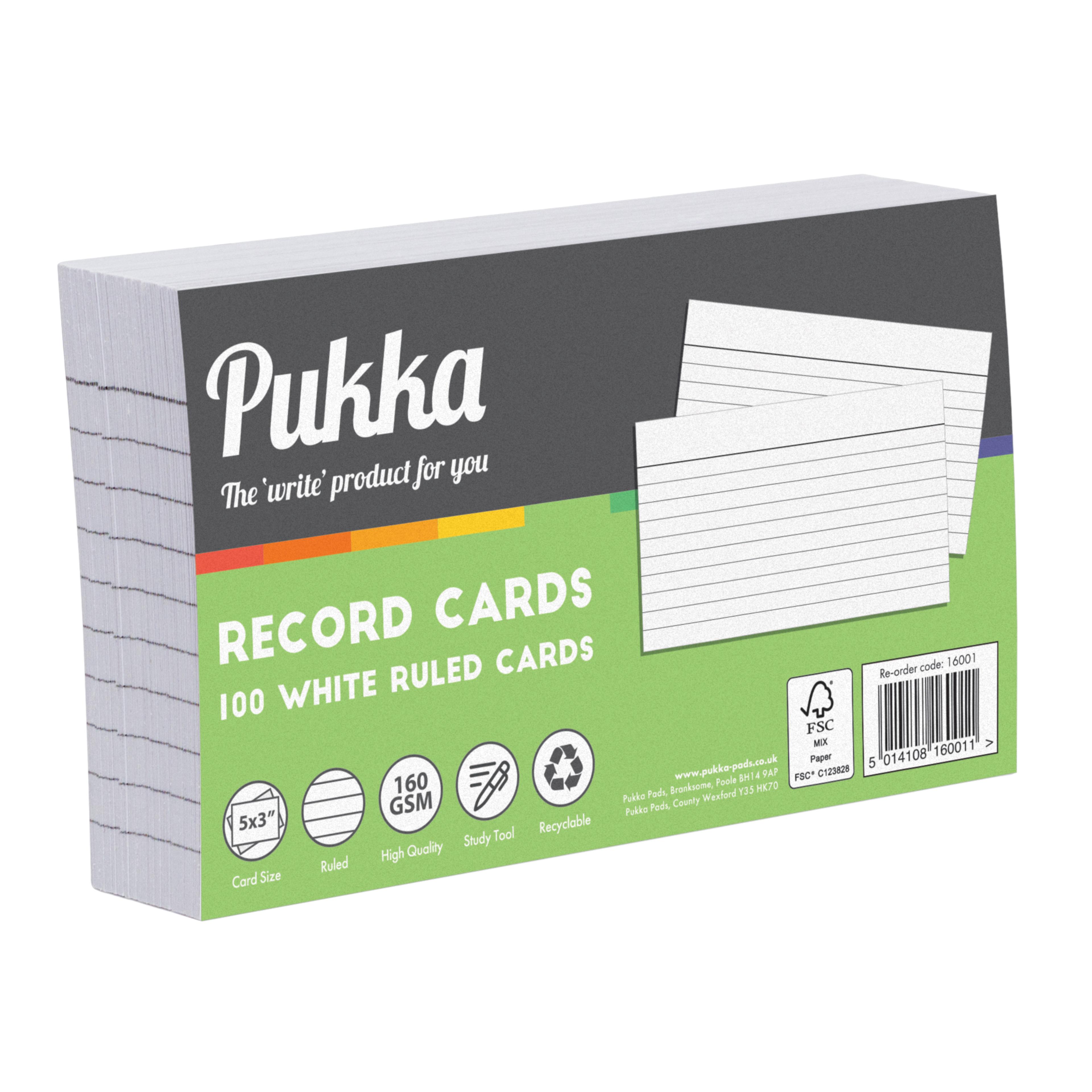 Silvine Record Cards - White - 127 x 76mm - Pack of 100
