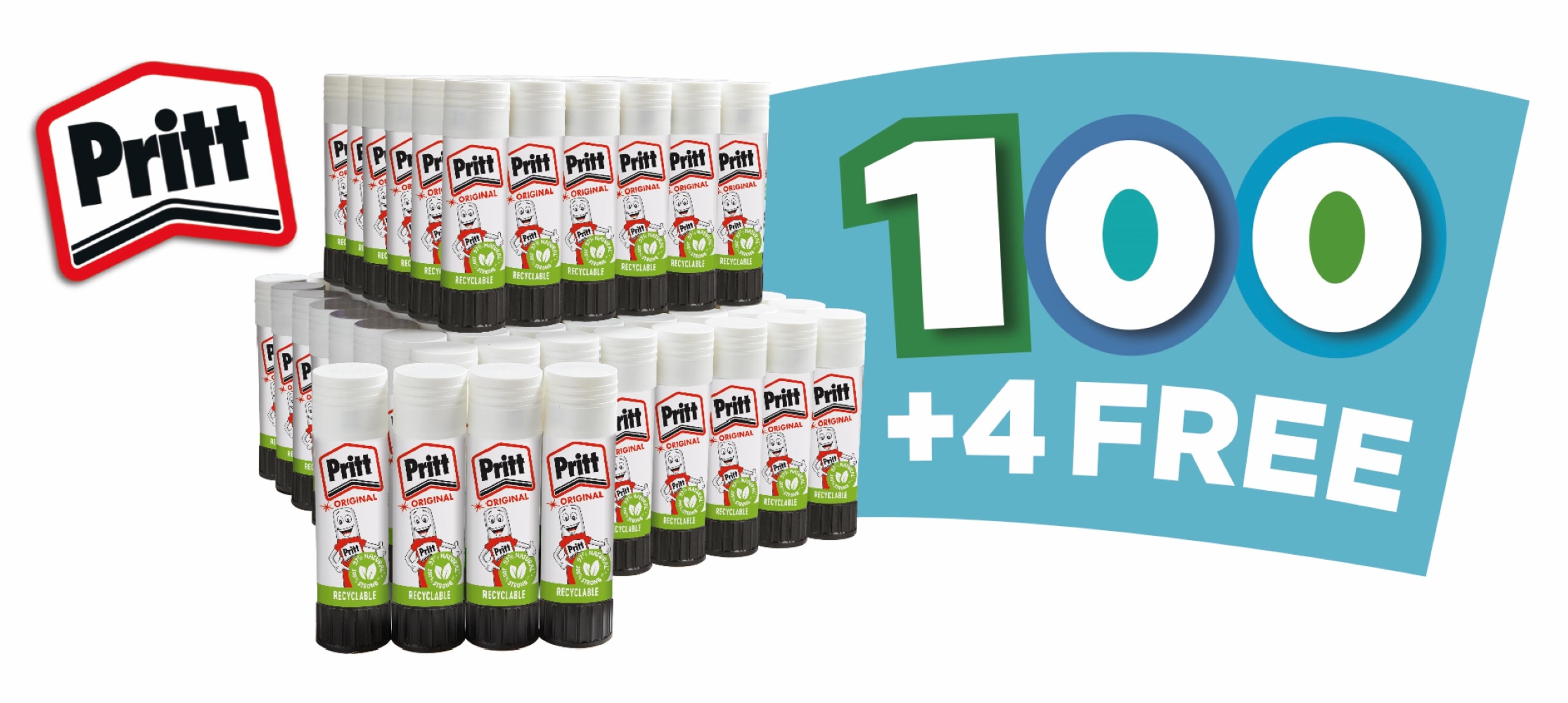 Pritt Glue Stick - 43g - Pack of 100 + 4 FREE