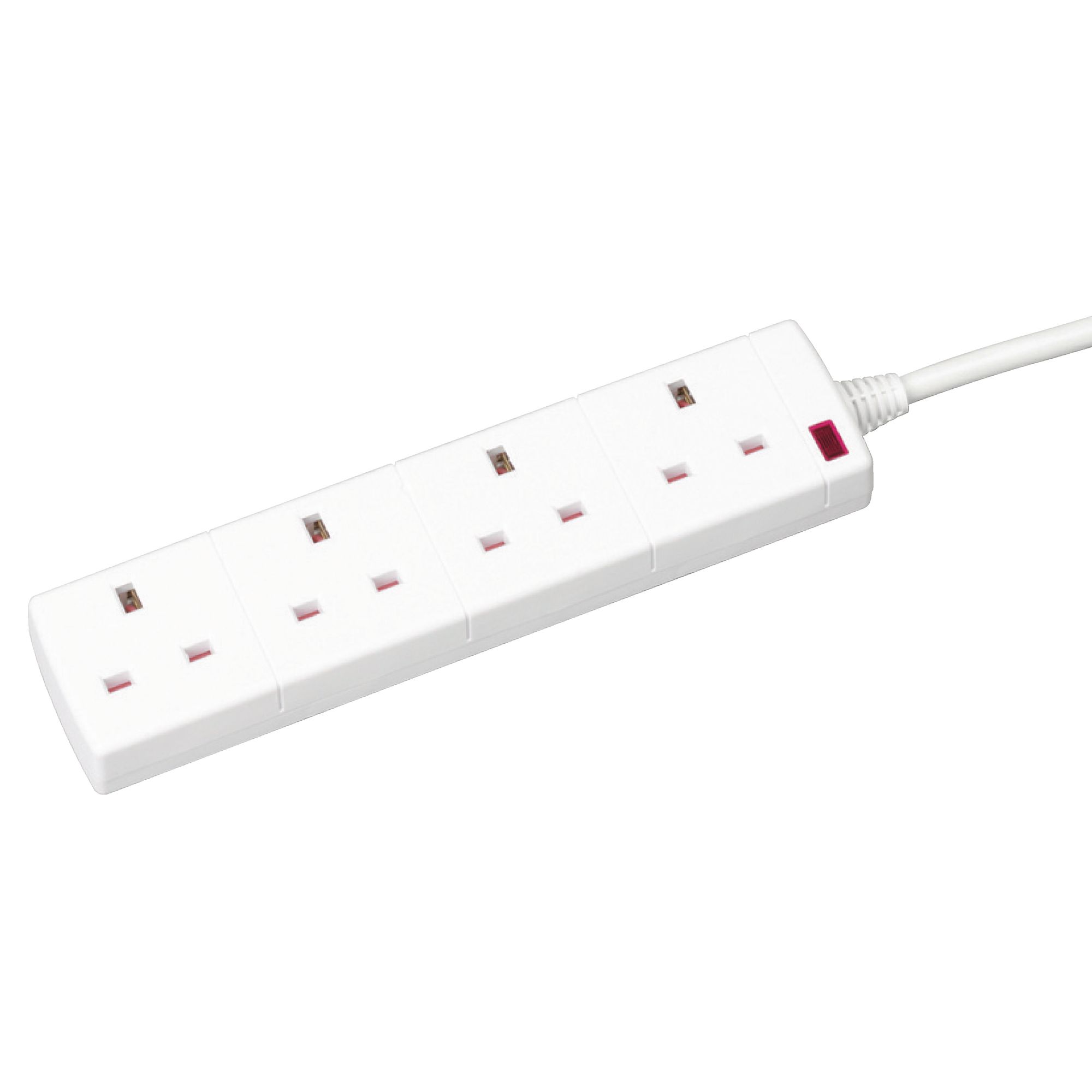 White Four-way Extension Lead 2m Cable