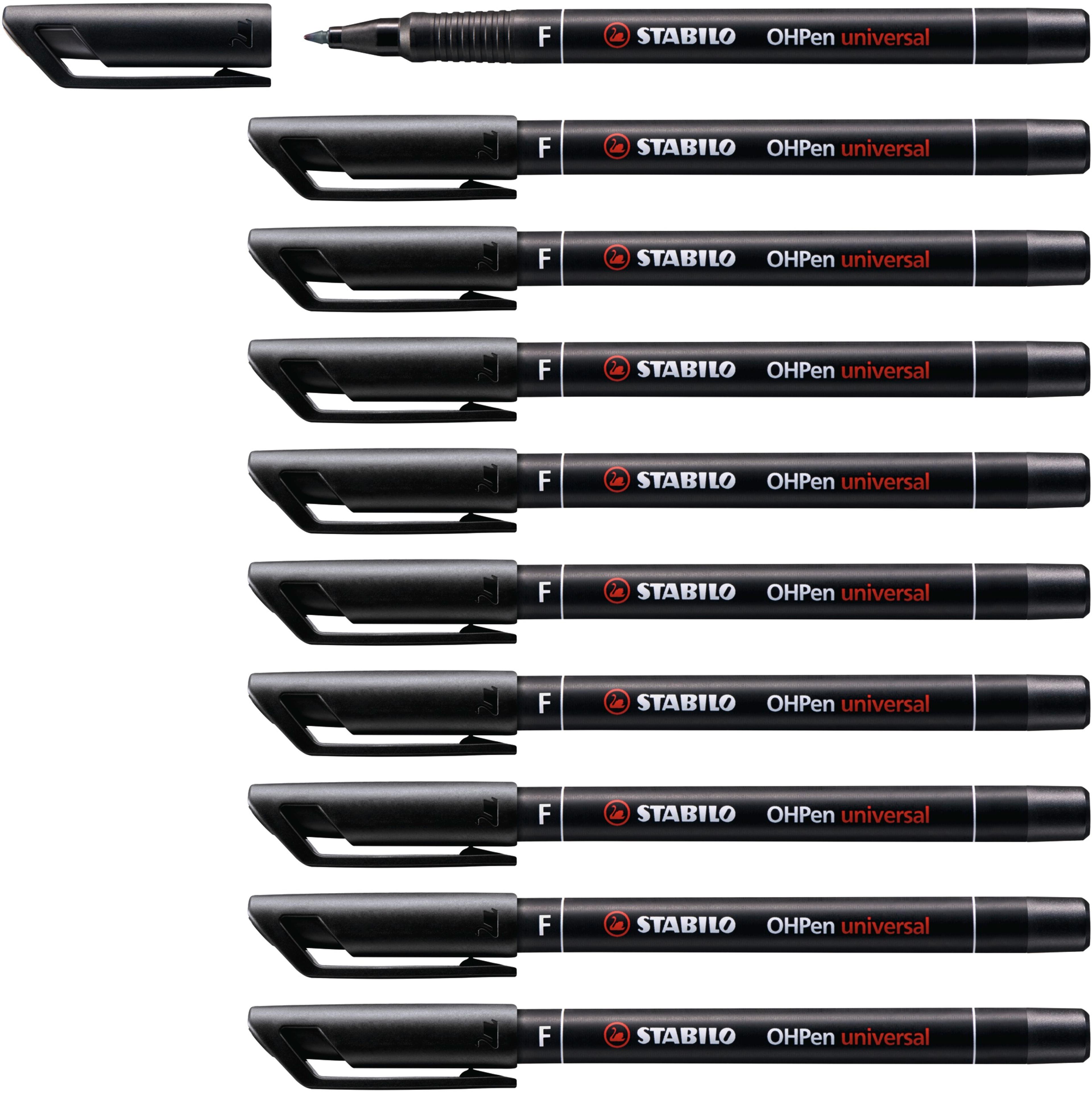 STABILO OHP Marker Pens - Black - Fine Tip - Pack of 10