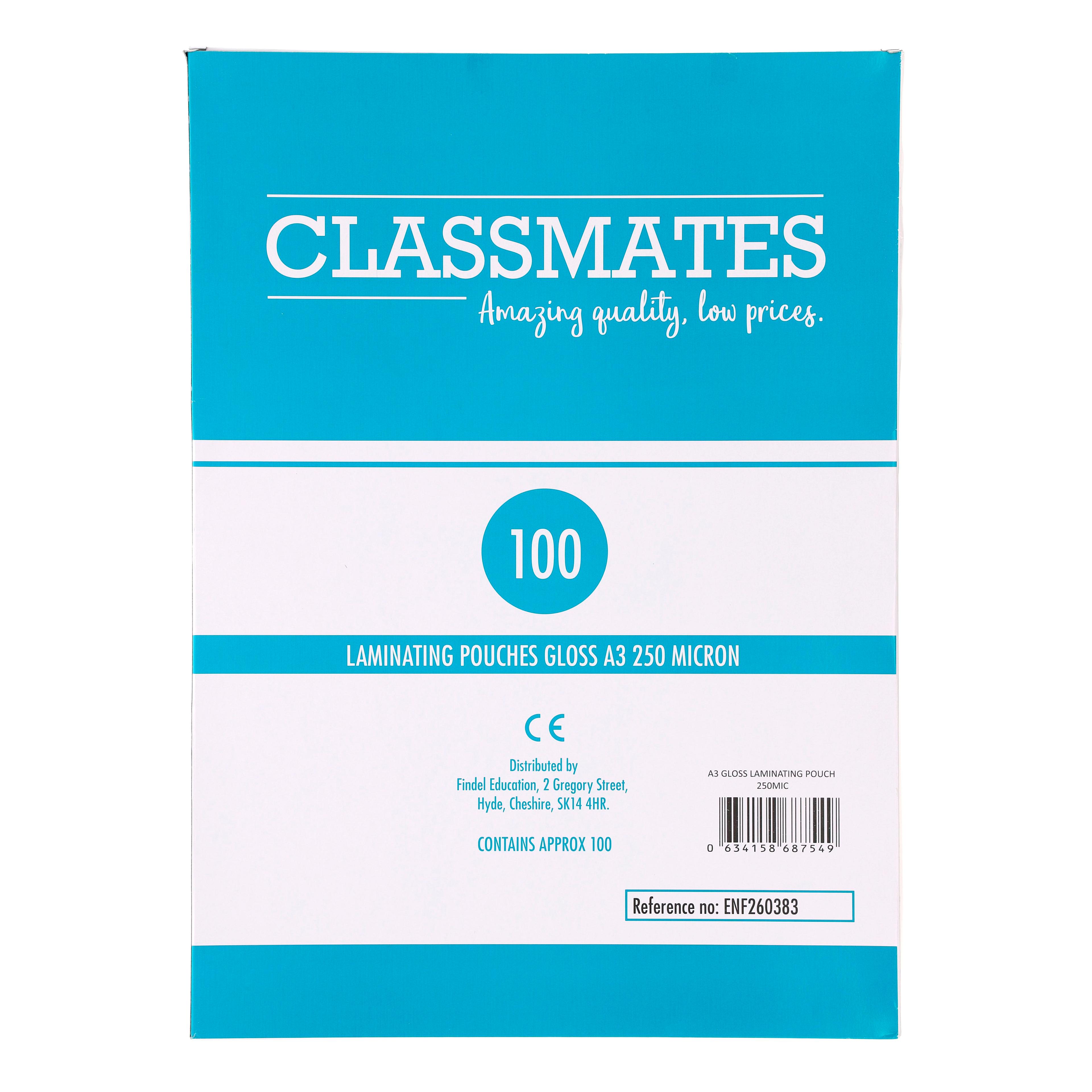 Classmates Gloss Laminating Pouches (250 Micron) - A3 - Box of 100