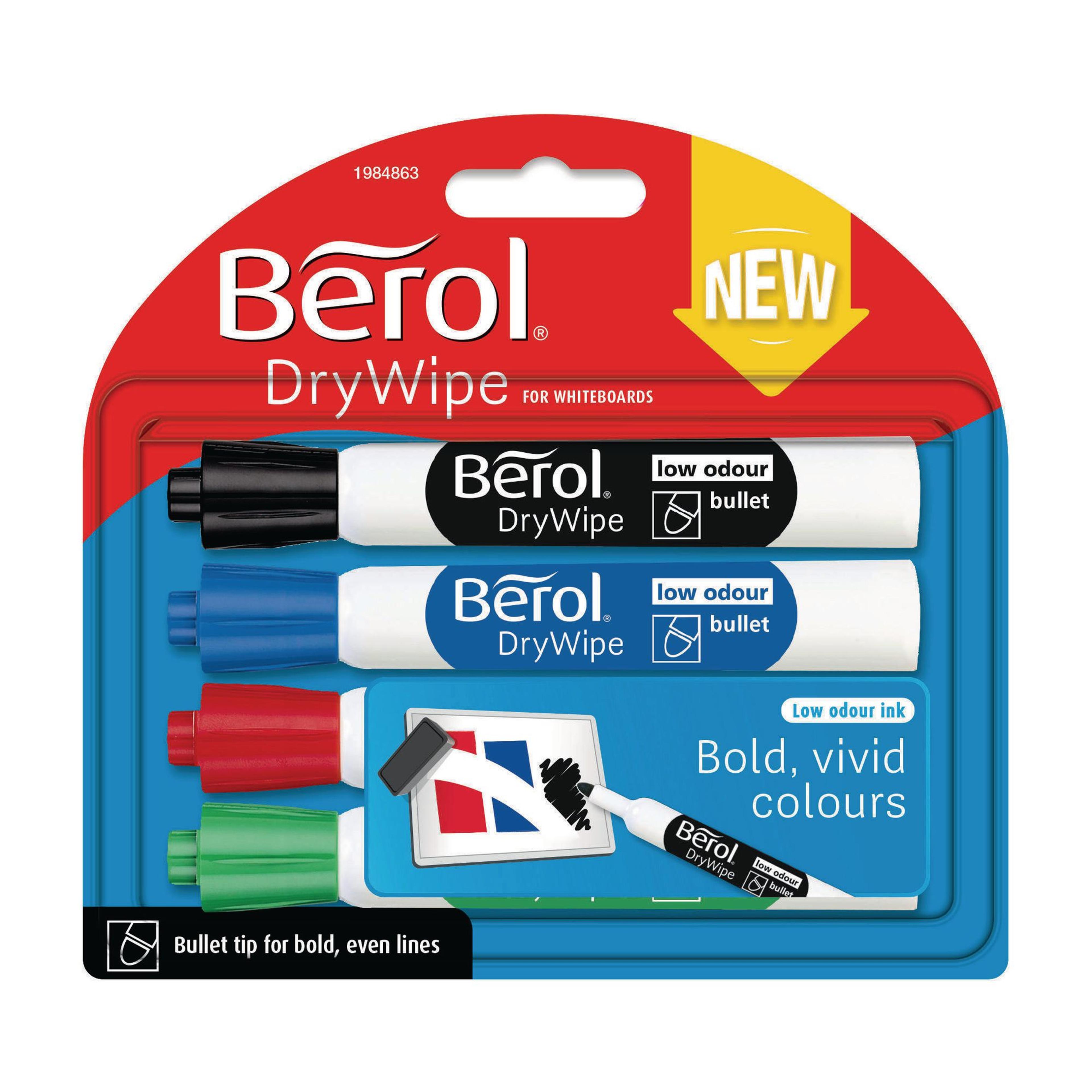 Berol Whiteboard Marker - Assorted - Bullet Tip - Pack of 4