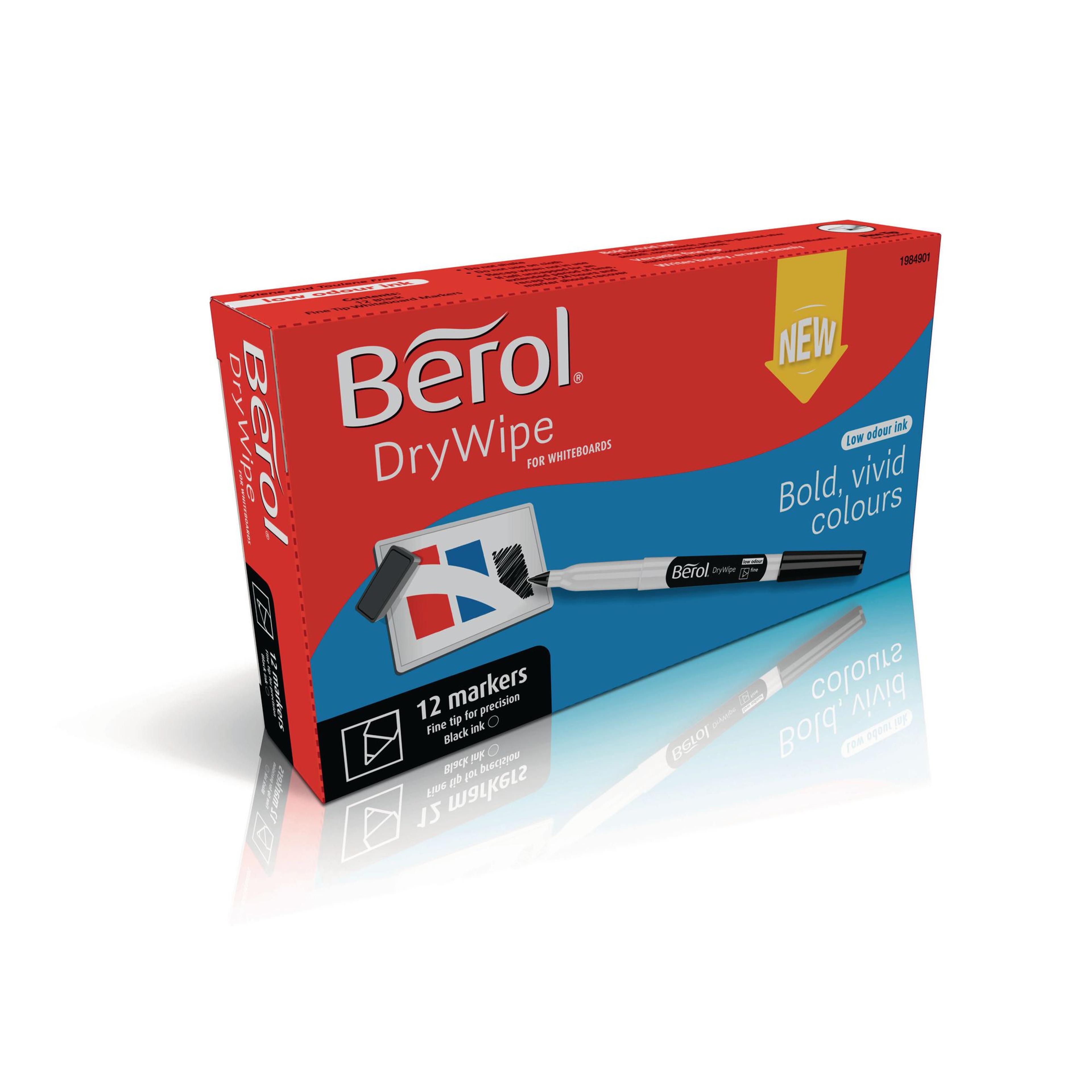 Berol Whiteboard Marker Pens - Black - Fine Tip - Pack of 12