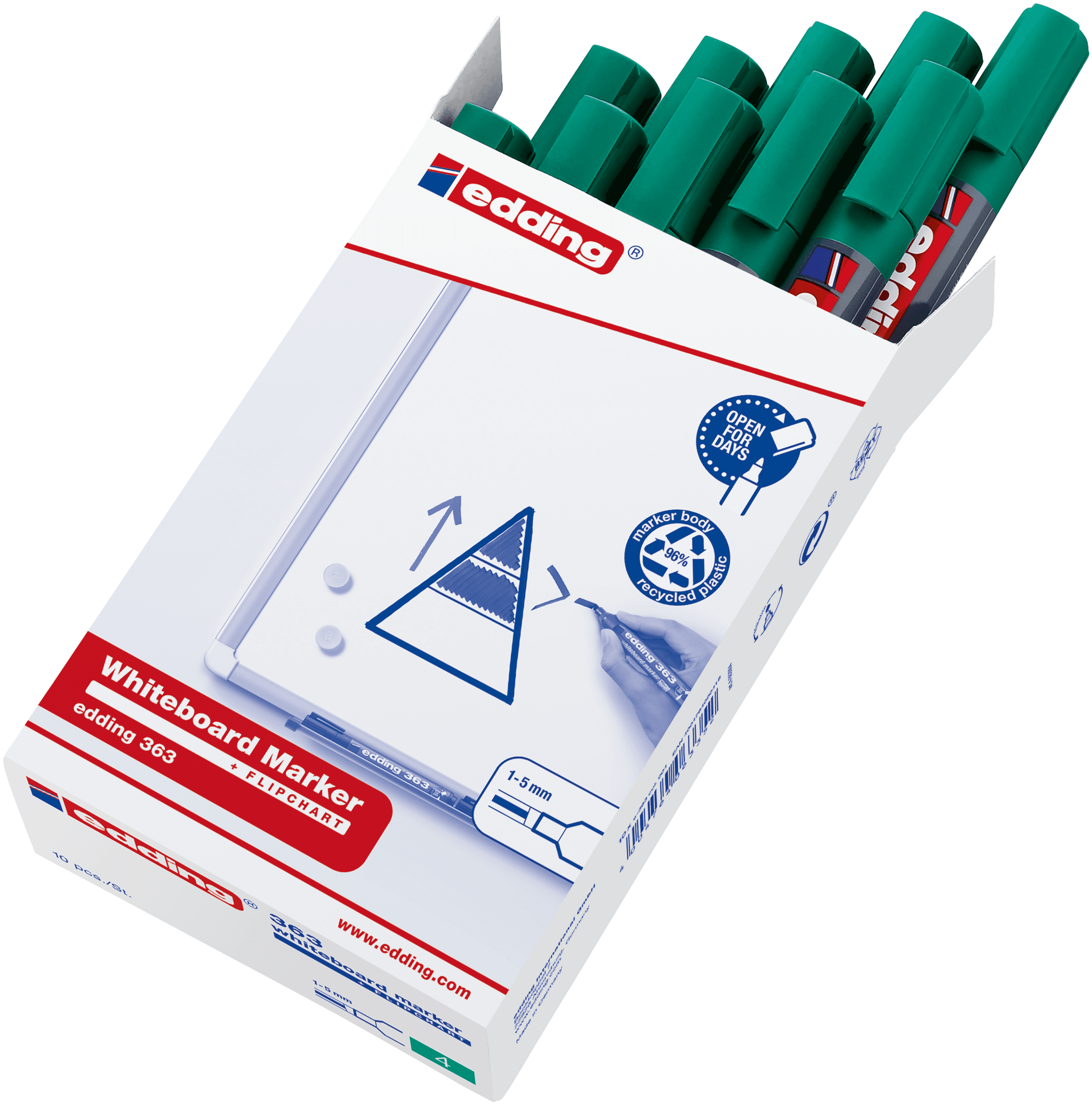 edding 363 Whiteboard Marker - Green - Chisel Tip - Pack of 10