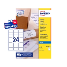 White Avery® Jam-Free Quick PEEL Labels - 24 Labels, 64 x 34mm