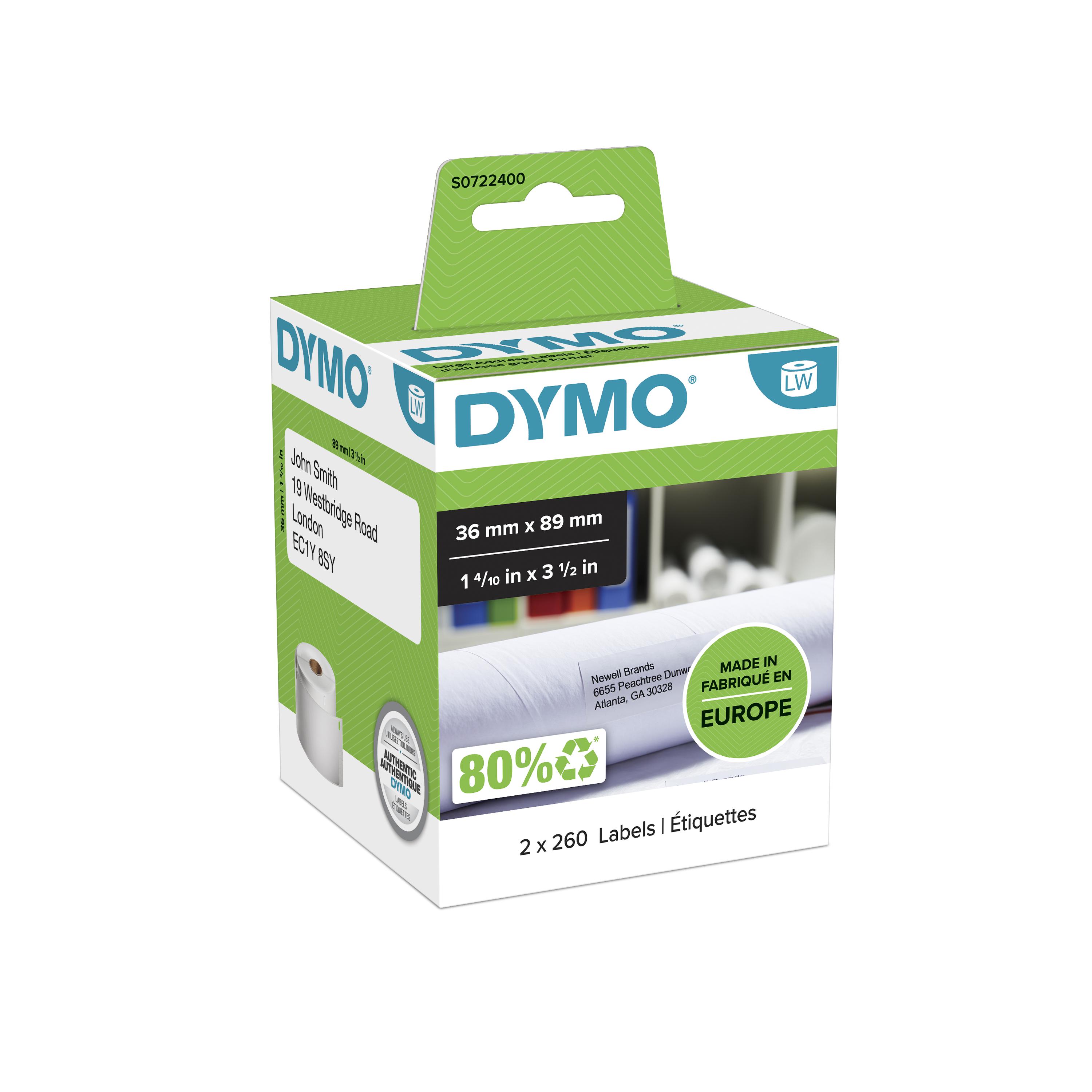 Dymo LARGE ADDRESS LABELS LABEL MATE FOR DYMO LABEL HEIGHT 36MM LABEL COLOUR WHITE 