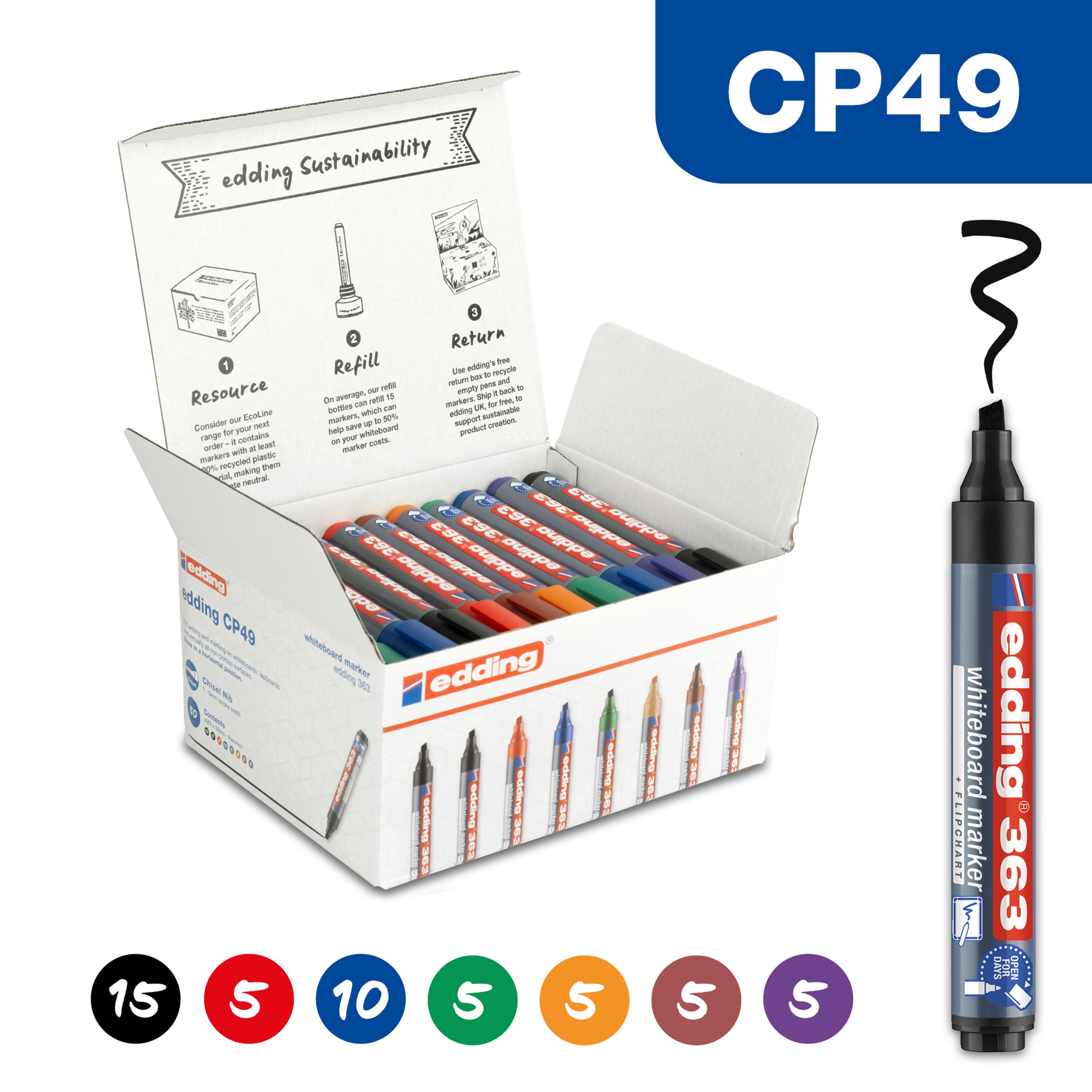 edding 363 Whiteboard Marker - Assorted - Chisel Tip - Pack of 50
