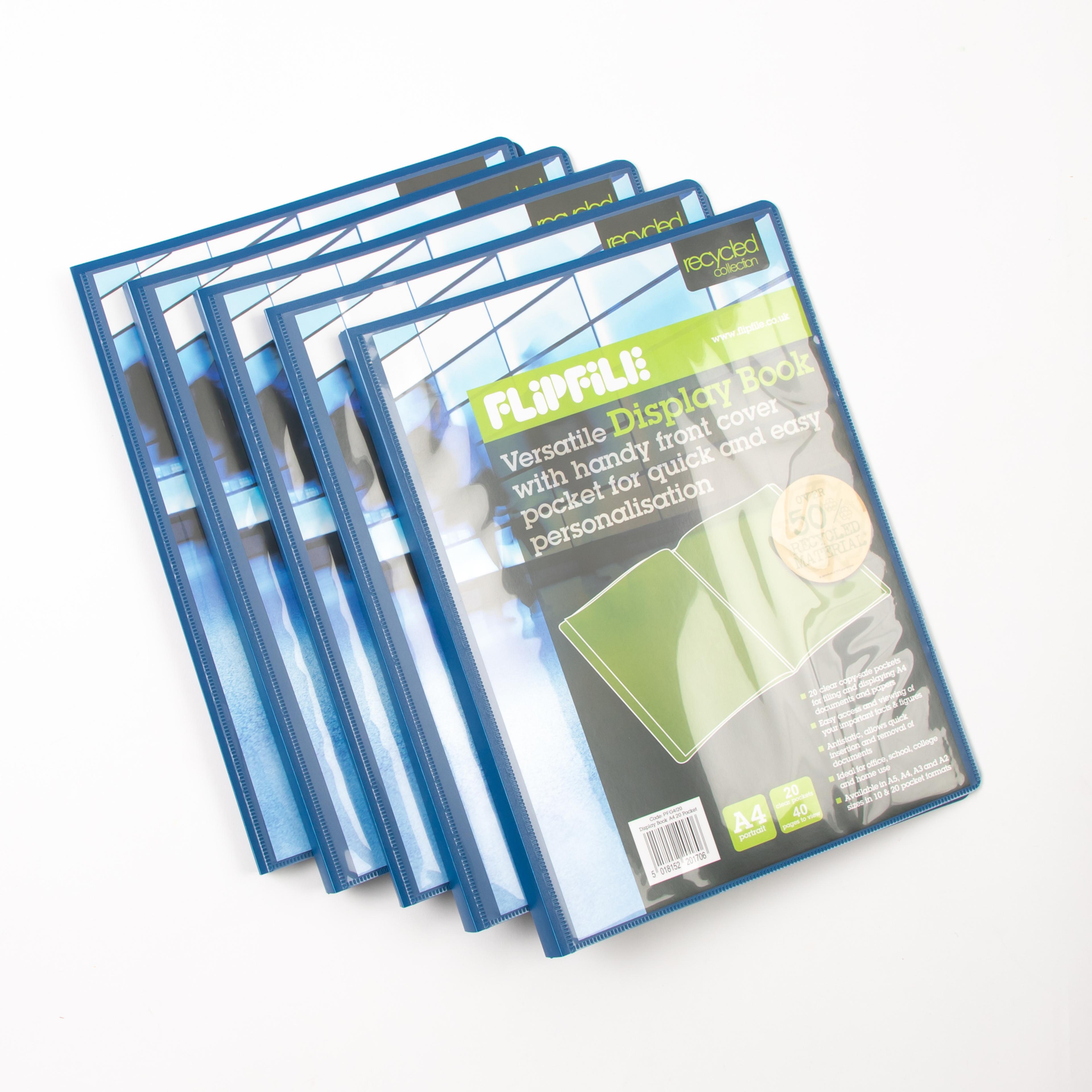 FlipFile Display Book - A4 - 20 Pockets - Blue - Pack of 7