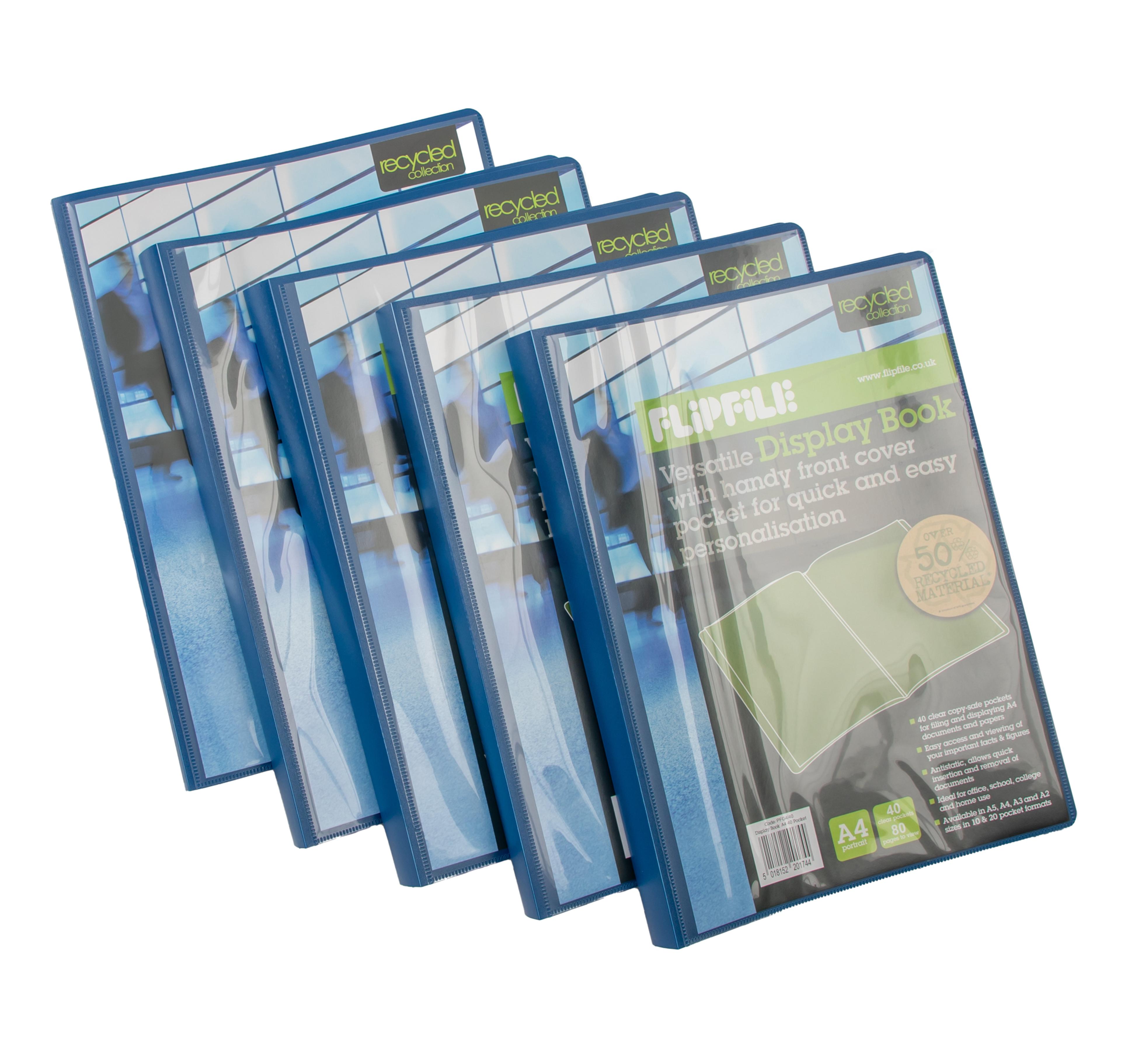 FlipFile Display Book - A4 - 40 Pockets - Blue - Pack of 5
