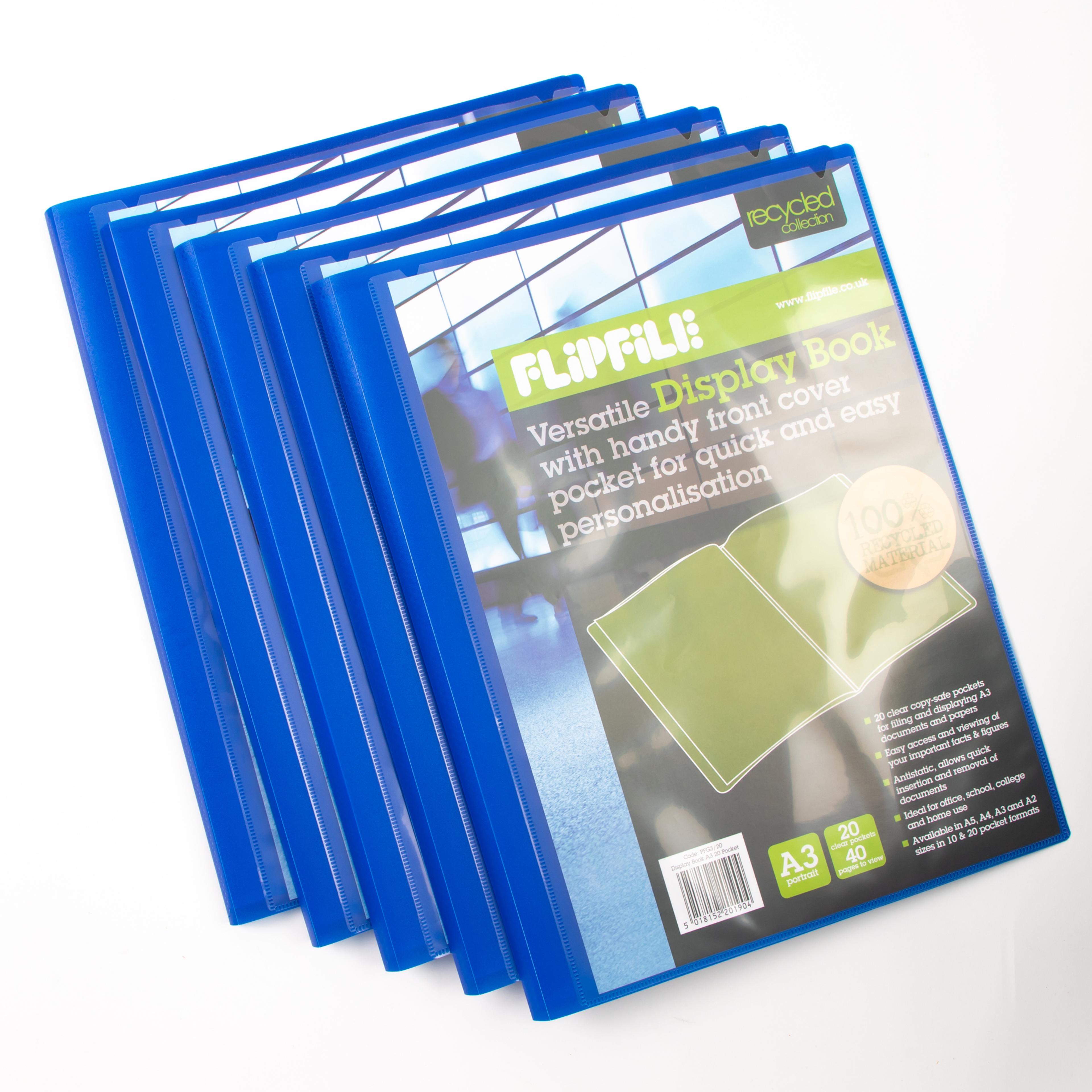 FlipFile Display Book - A3 - 20 Pockets - Blue - Pack of 7