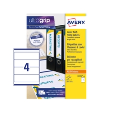 AVERY Lever Arch Filing Labels - White - 200x60mm - 4 Per Sheet - Pack of 25