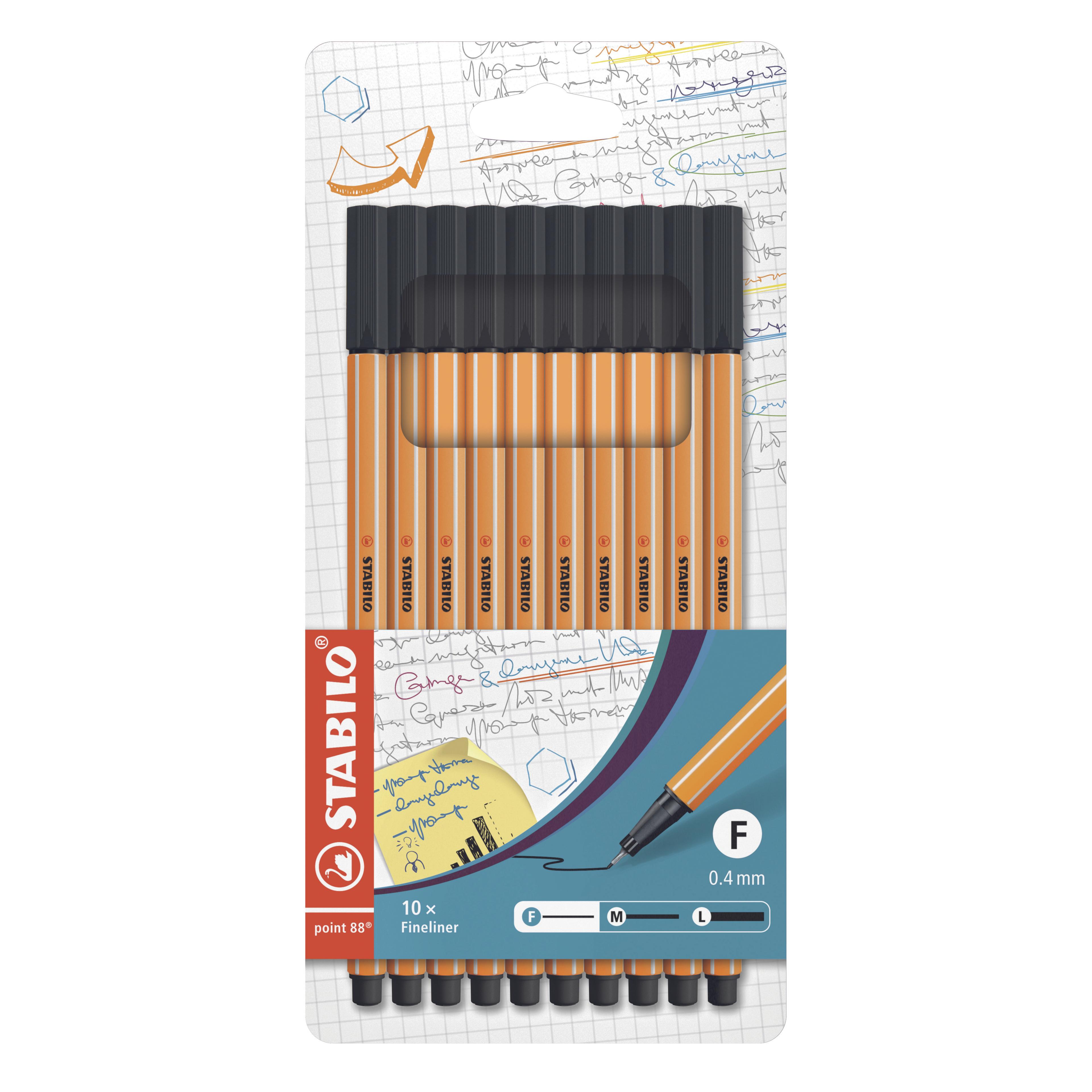 STABILO Point 88 Fineliner Pen - Black - Pack of 10