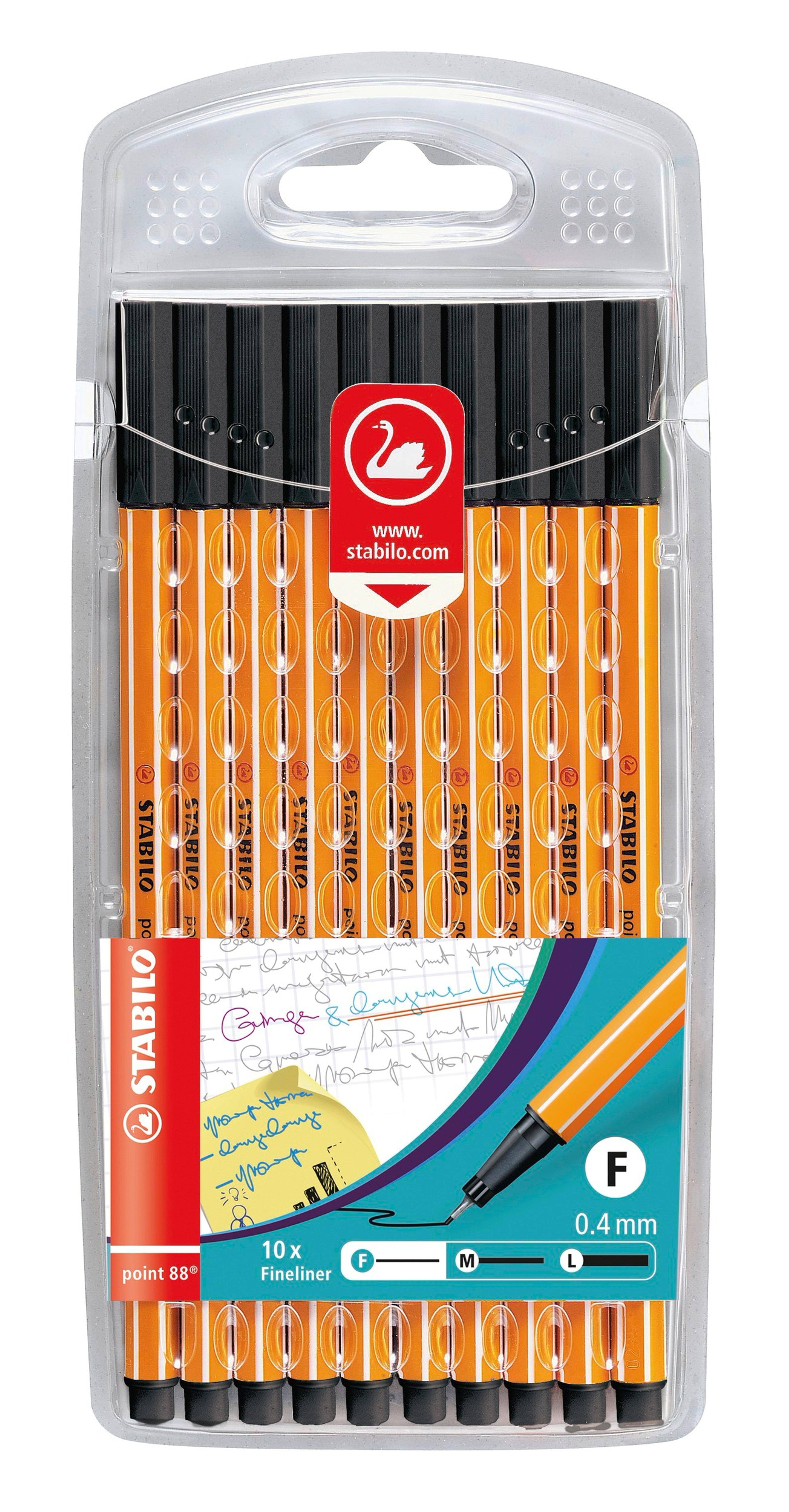 STABILO Point 88 Fineliner Pen - Black - Pack of 10