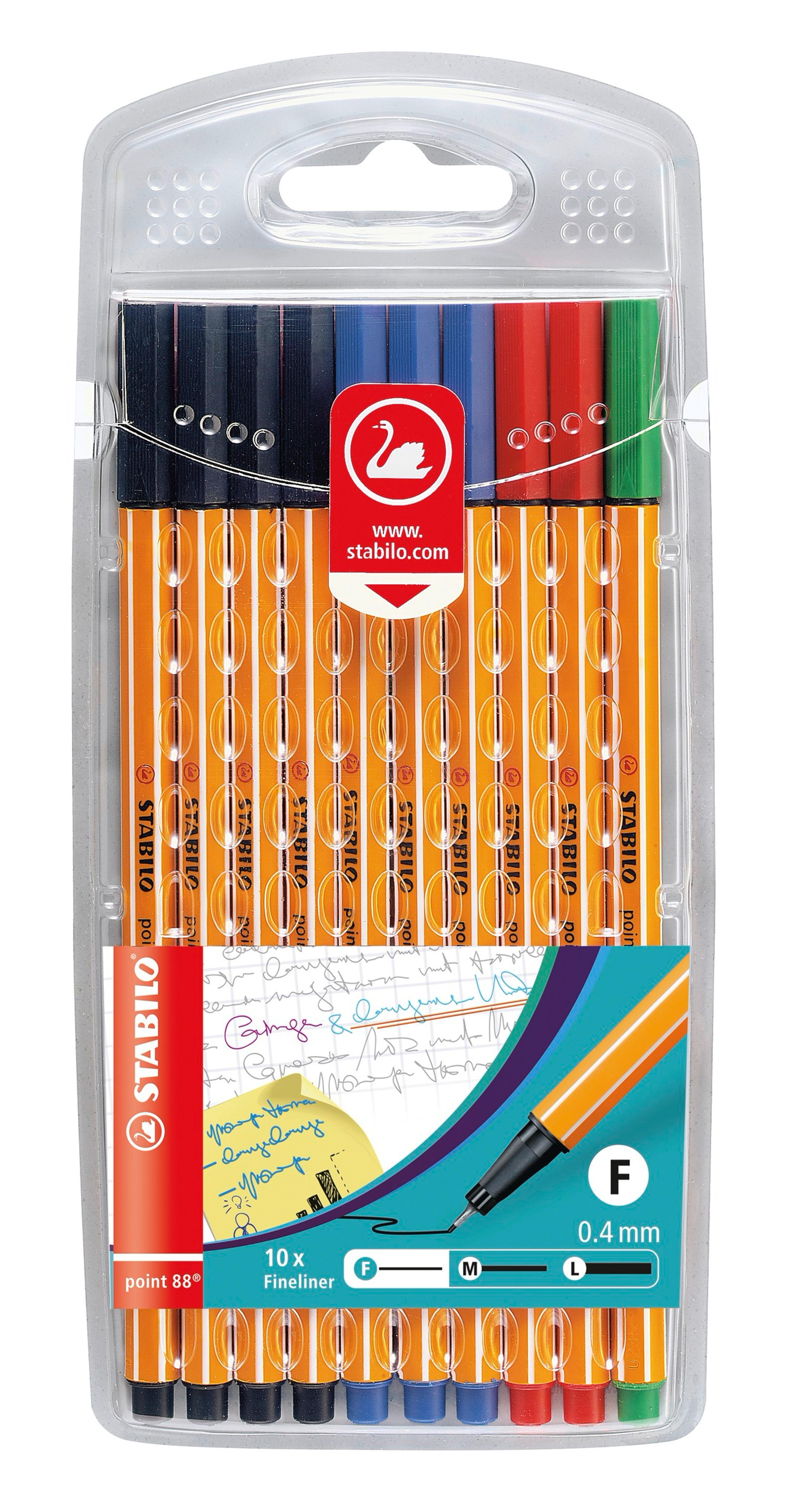STABILO Point 88 Fineliner Pen - Assorted - Pack of 10