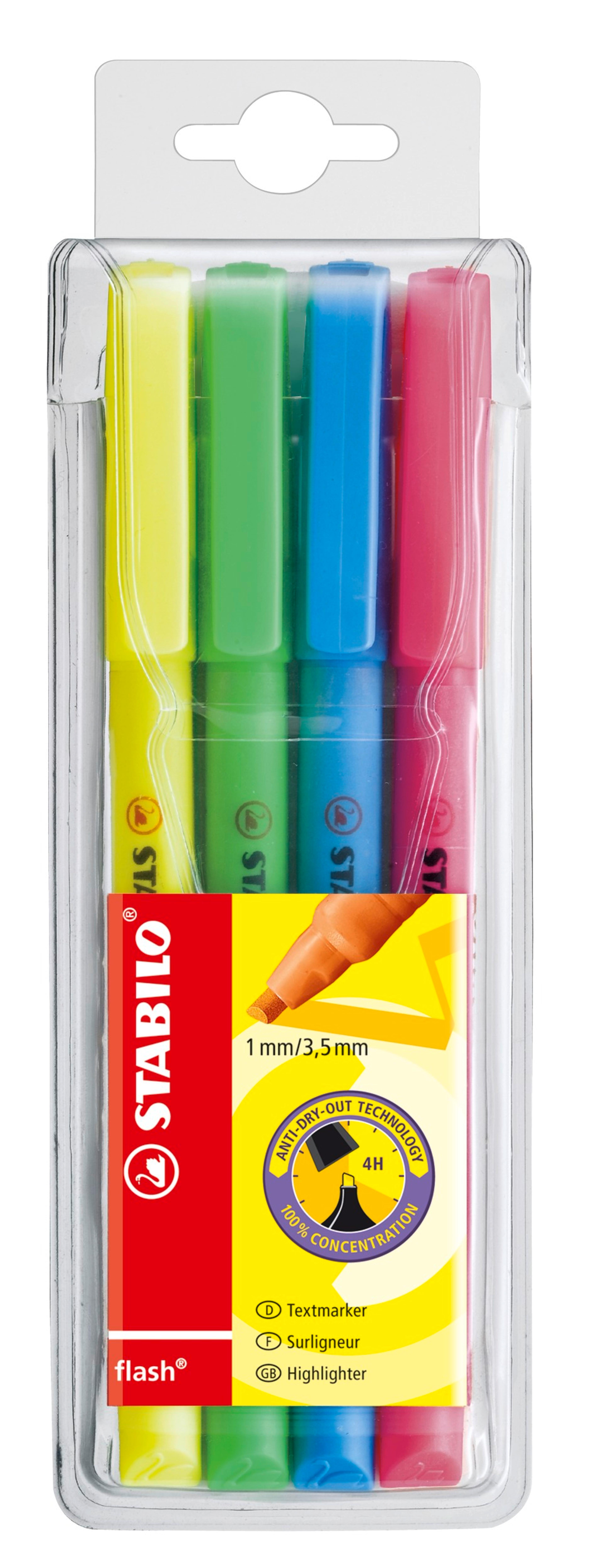 STABILO Flash Highlighter - Assorted - Pack of 4