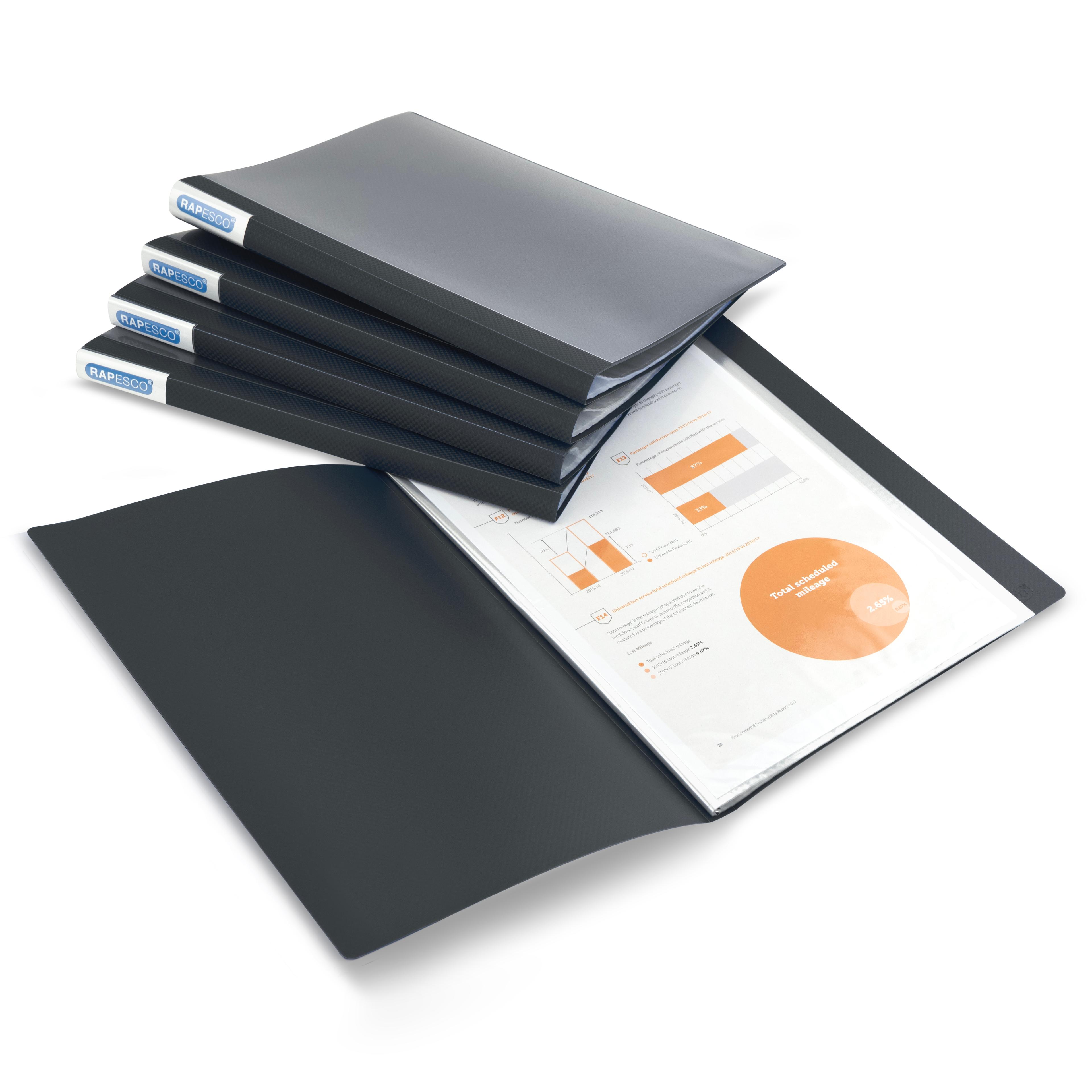 RAPESCO 20 Pocket Presentation Display Book - A4 - Black - Pack of 5