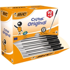 Bic Cristal Ballpoint Pen Black - Pack of 90 + 10 Free