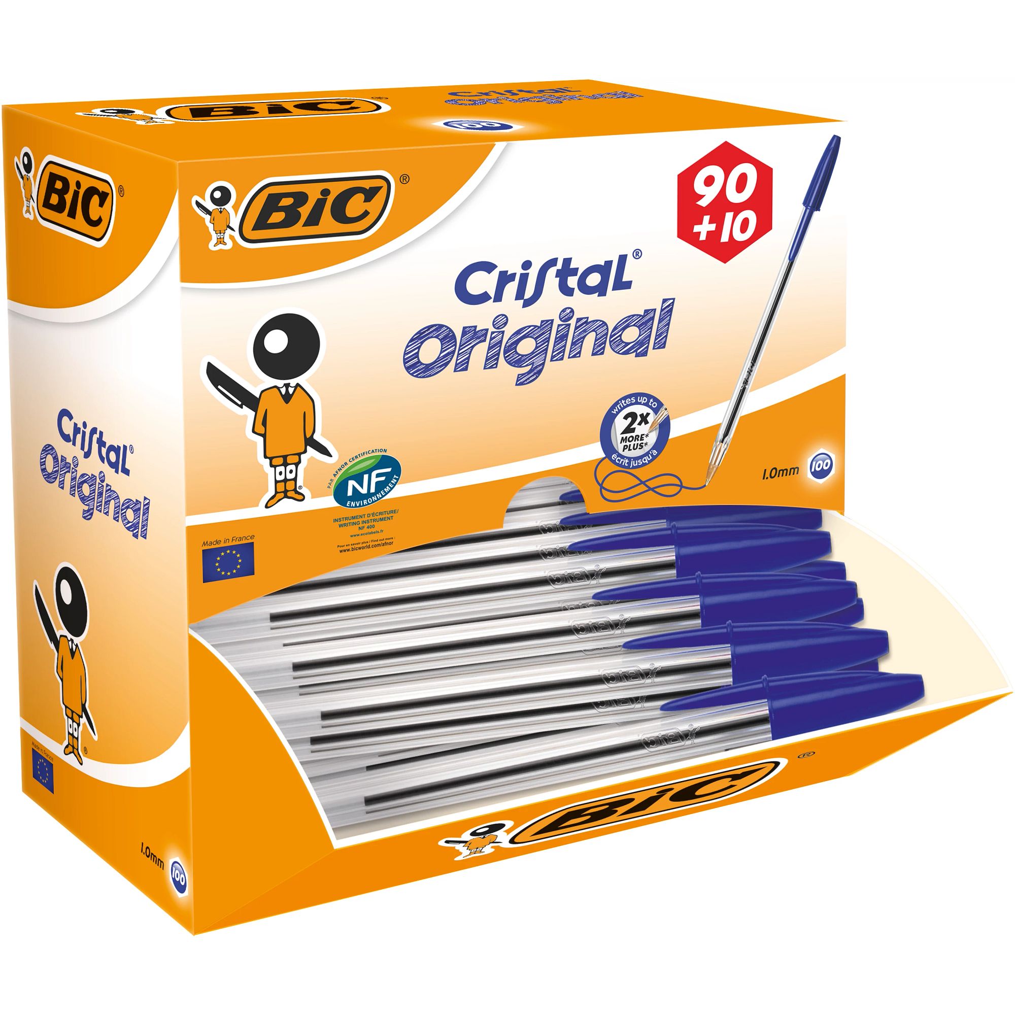 BIC Cristal Ballpoint Pen - Blue - Pack of 90 + 10 Free