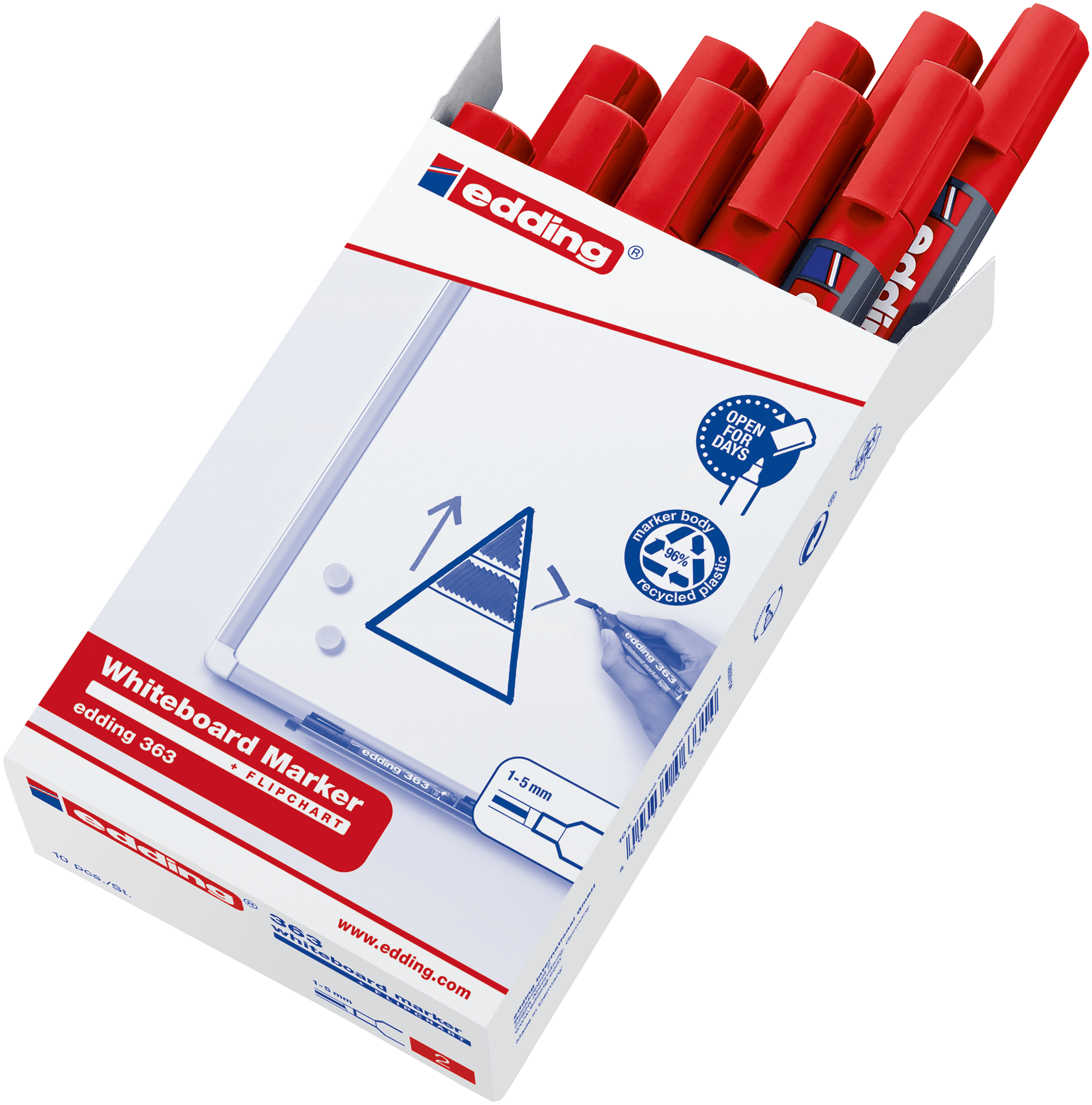 edding 363 Whiteboard Marker - Red - Chisel Tip - Pack of 10