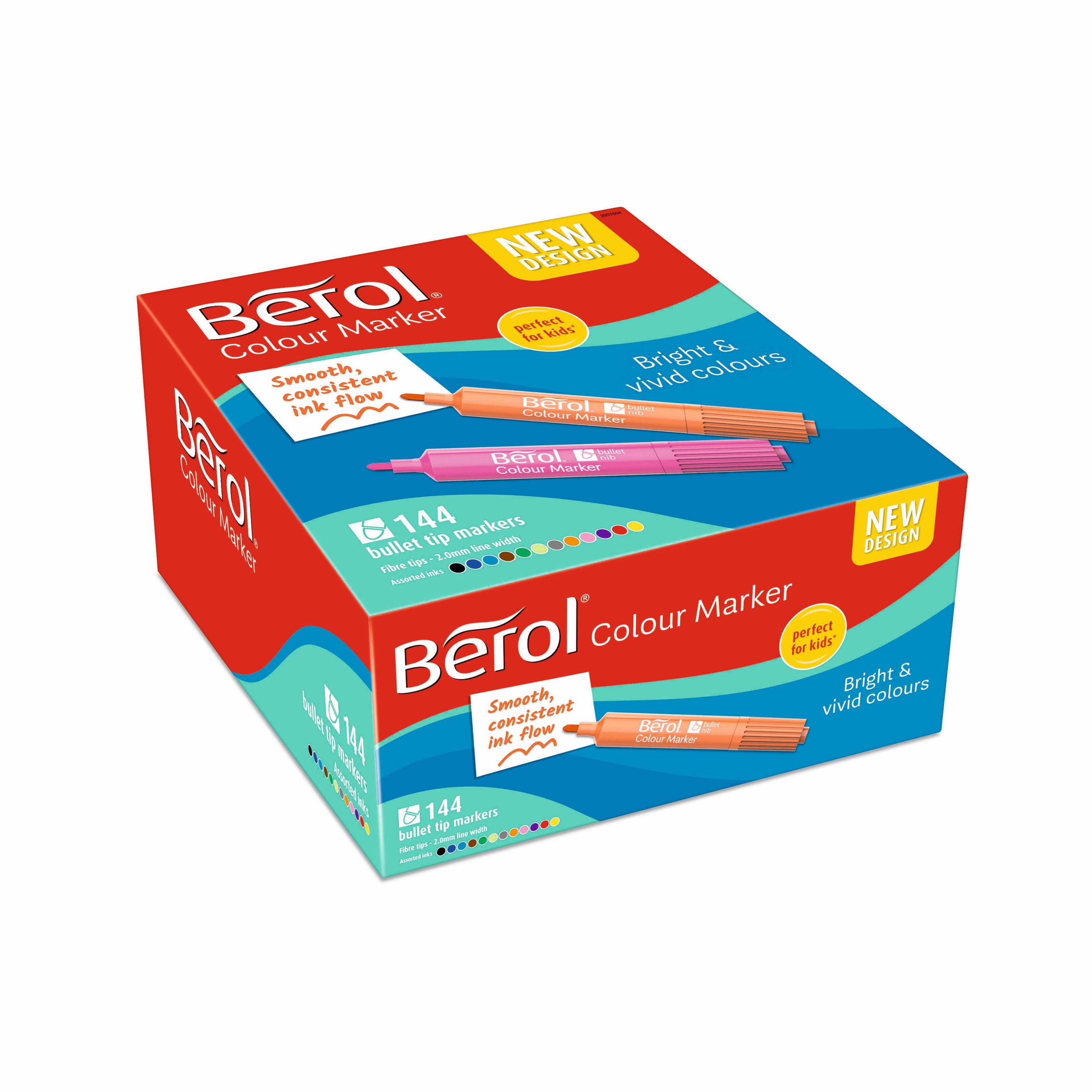 Berol All Purpose Markers - Bullet Tip - 12 Assorted Colours - Pack of 144