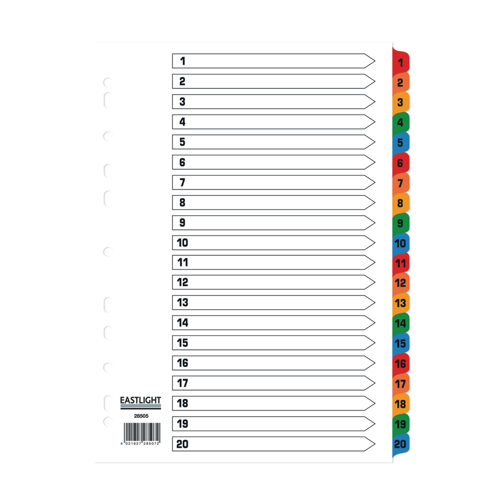 A4 Mylar Dividers 1-20