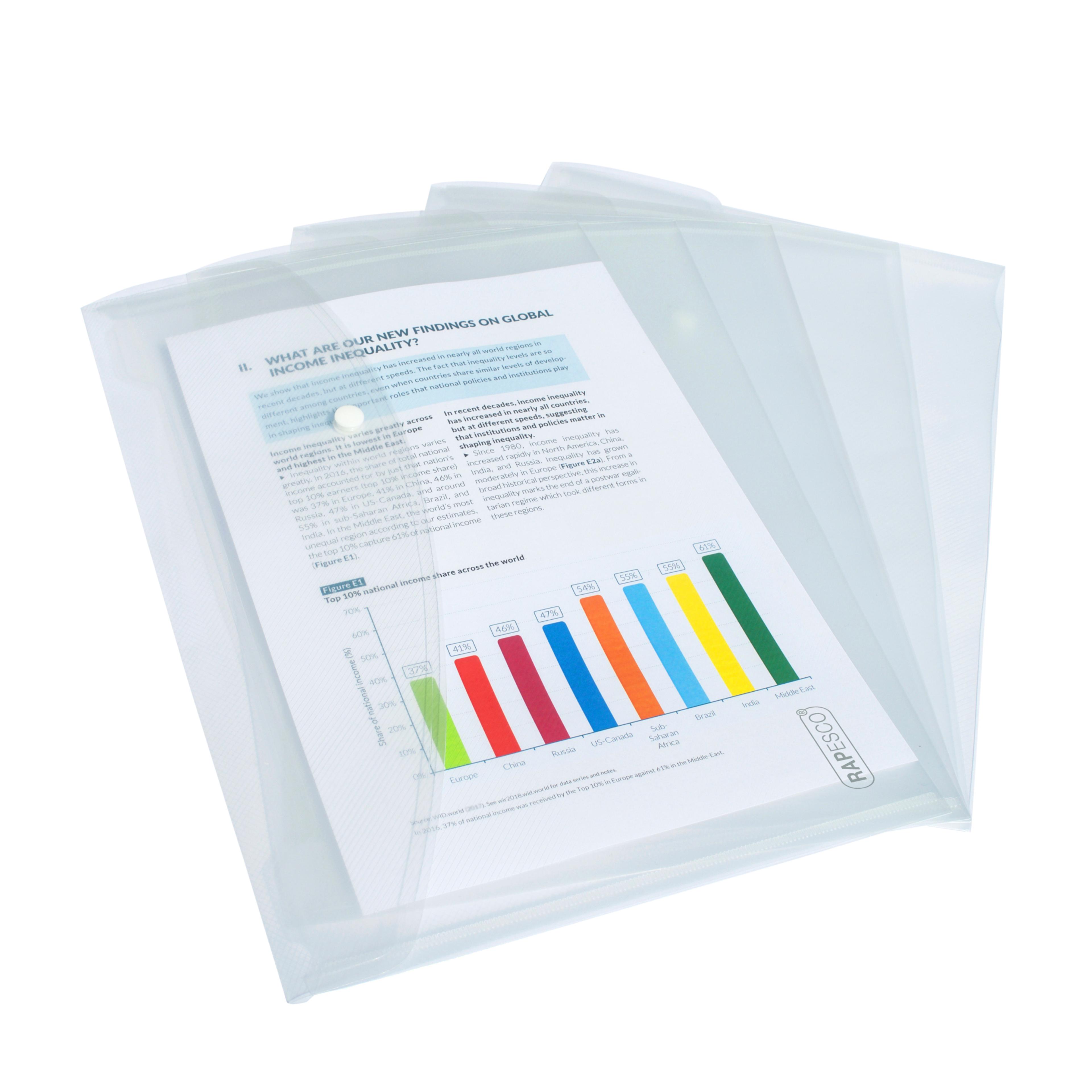 RAPESCO Clear Transparent Popper Wallet - Foolscap - Pack of 5