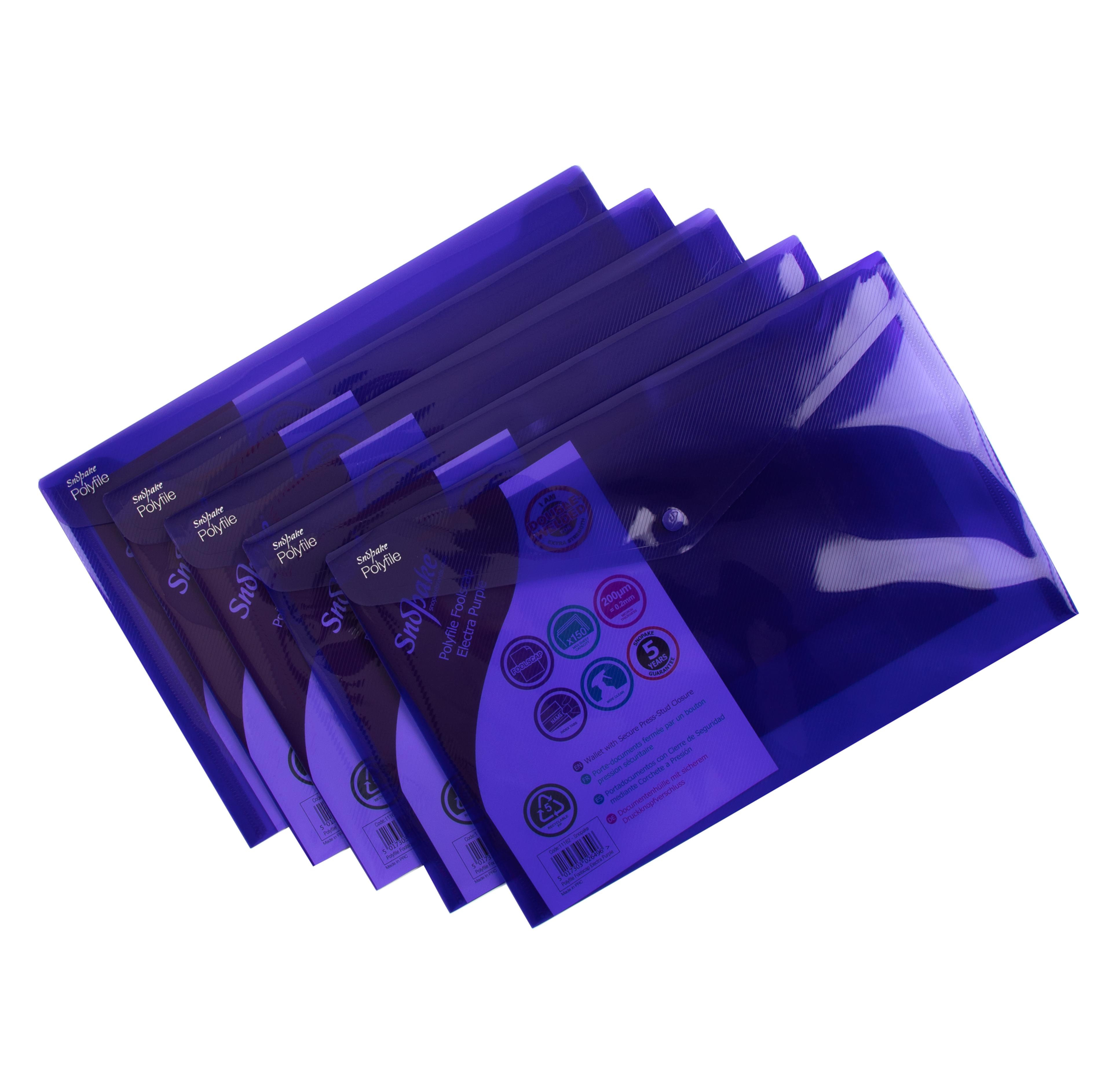 Snopake Electra Polyfile Popper Wallet - Foolscap - Purple - Pack of 5
