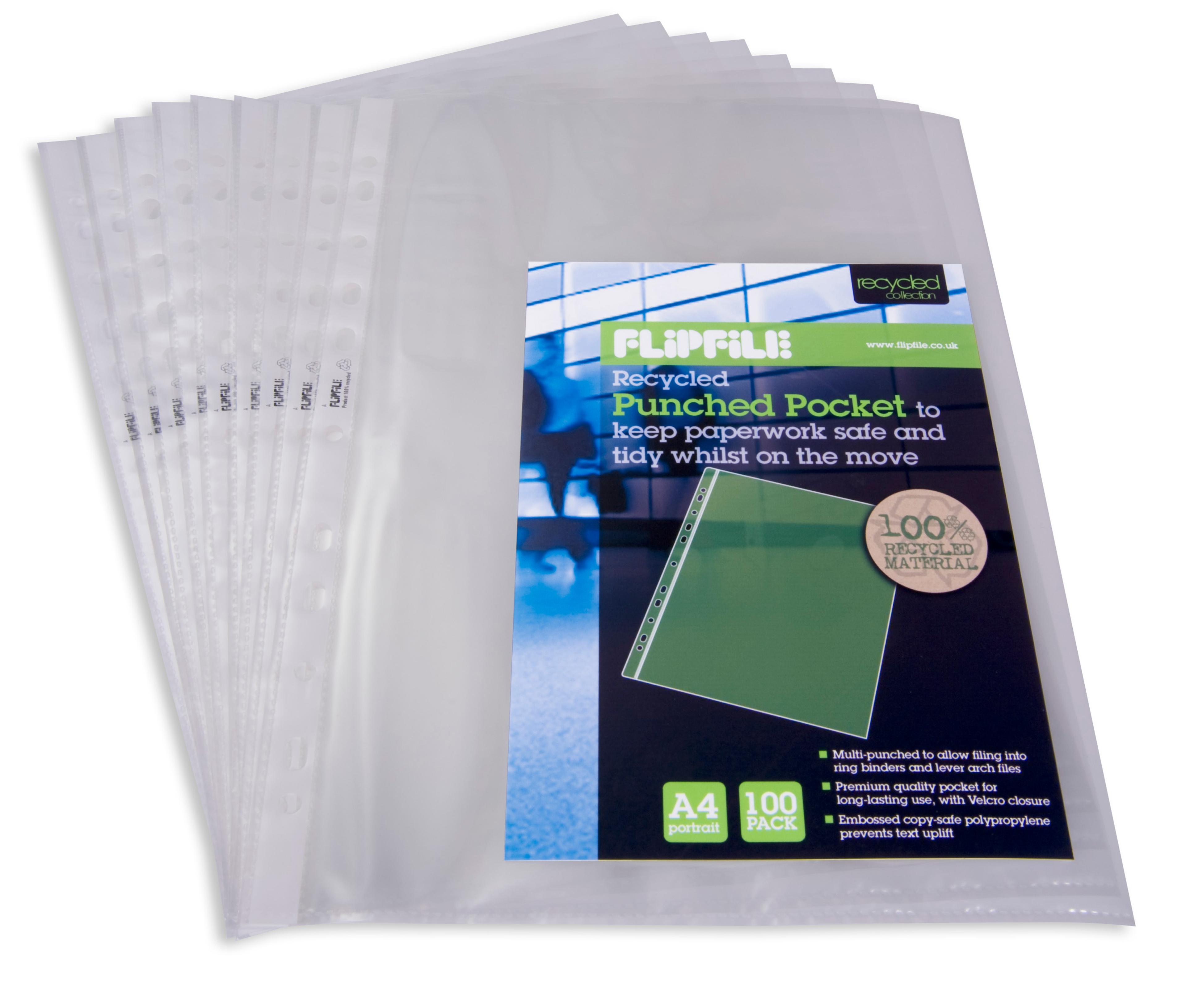 FlipFile Recycled Punched Pocket - A4 - Clear - Pack of 100