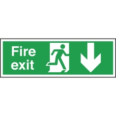Safety Signs - Fire Exit Ahead Arrow - 150 x 450mm PVC