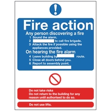 Safety Signs - Fire Action - 210 x 148mm PVC