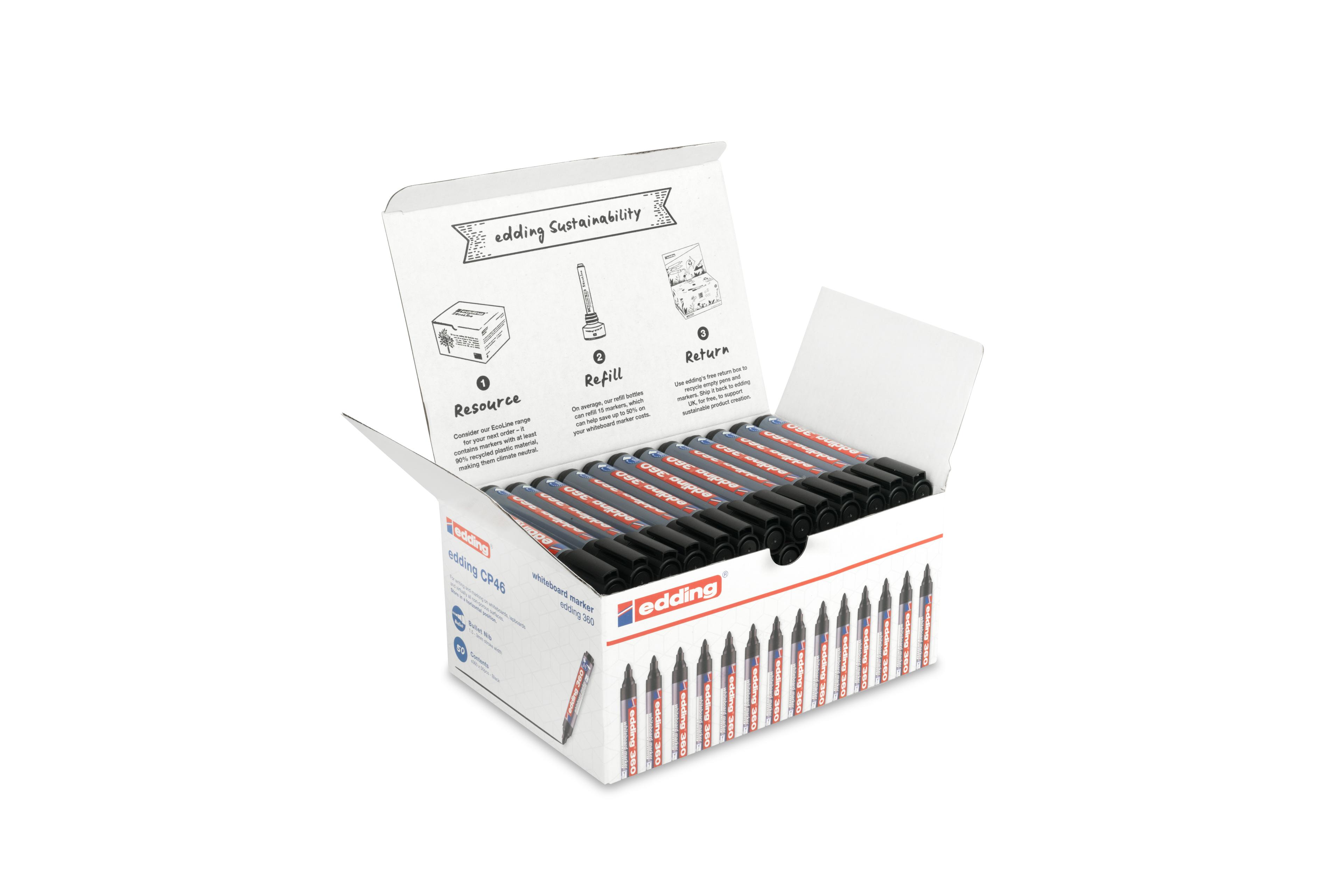 edding 360 Whiteboard Marker - Black - Bullet Tip - Pack of 50