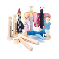 Wooden Dolly Pegs with Stands - Pack of 10