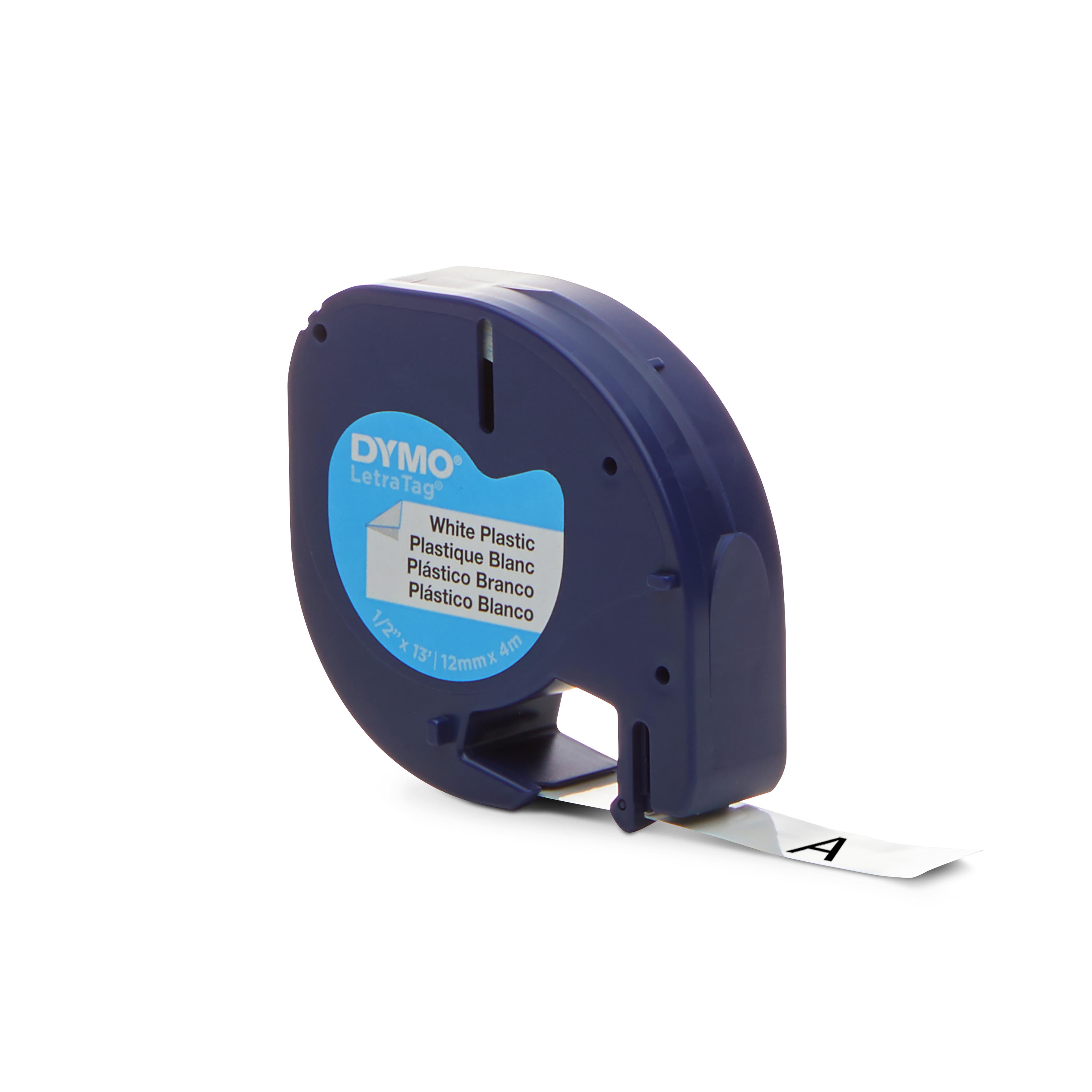 DYMO LetraTag Plastic Labels - Black on White Tape - 12mm x 4m - Pack of 1