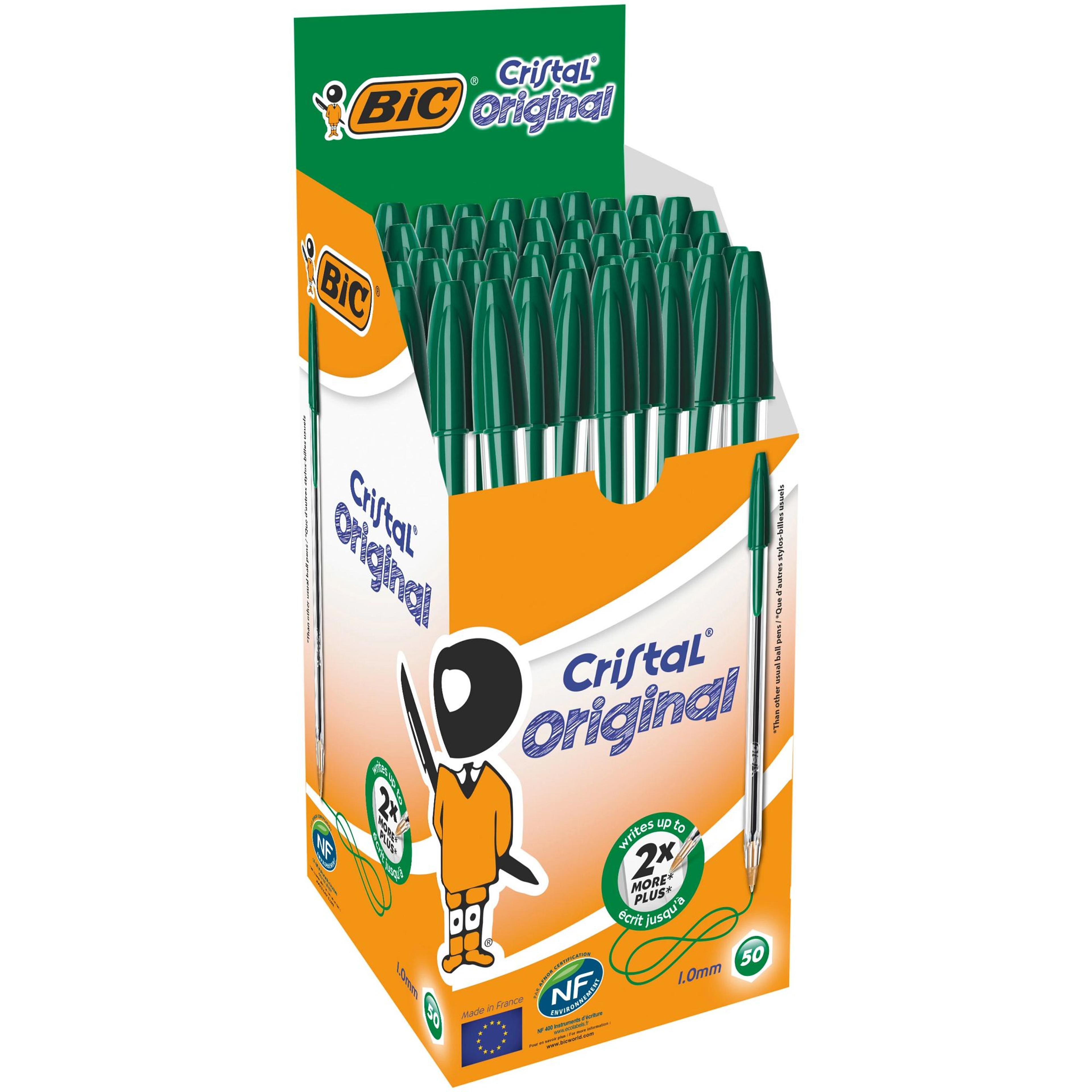 BIC Cristal Medium Ballpoint Pen - 1.0mm Point - Green - Pack of 50 