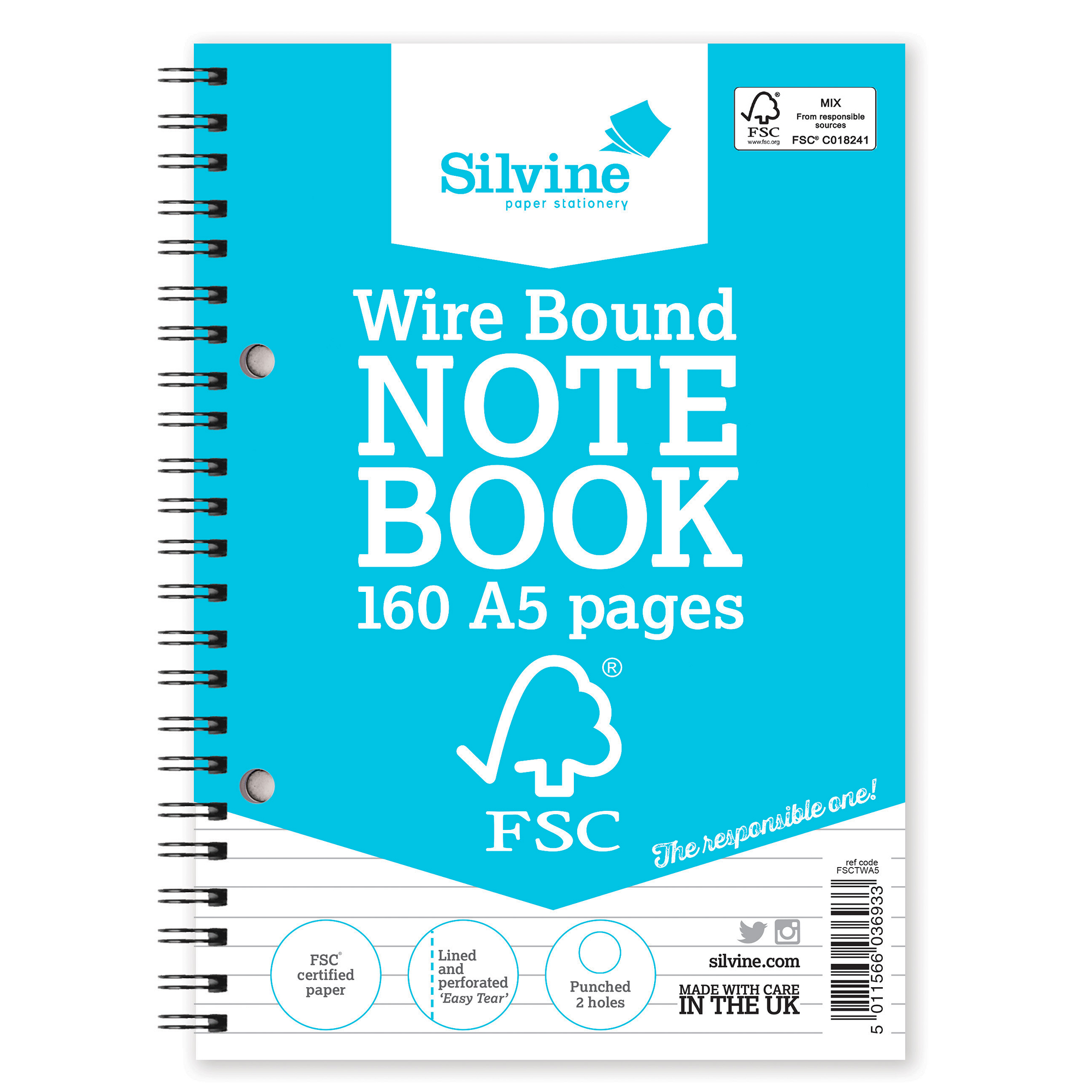 Silvine Fsc Tw Notebook A5 80l 8mm Mrgn