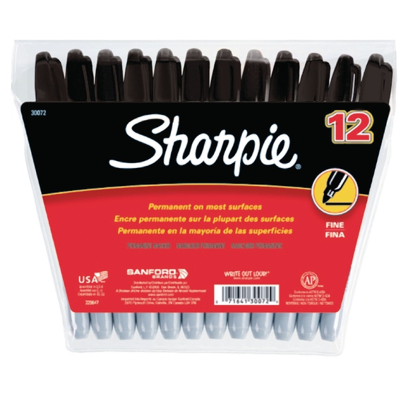 SHARPIE Permanent Markers, Fine Point, Black, 12 Count
