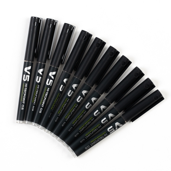 HC1104723 - PILOT Hi-Tecpoint V5 Fineliner Pens - Black - Pack of 10