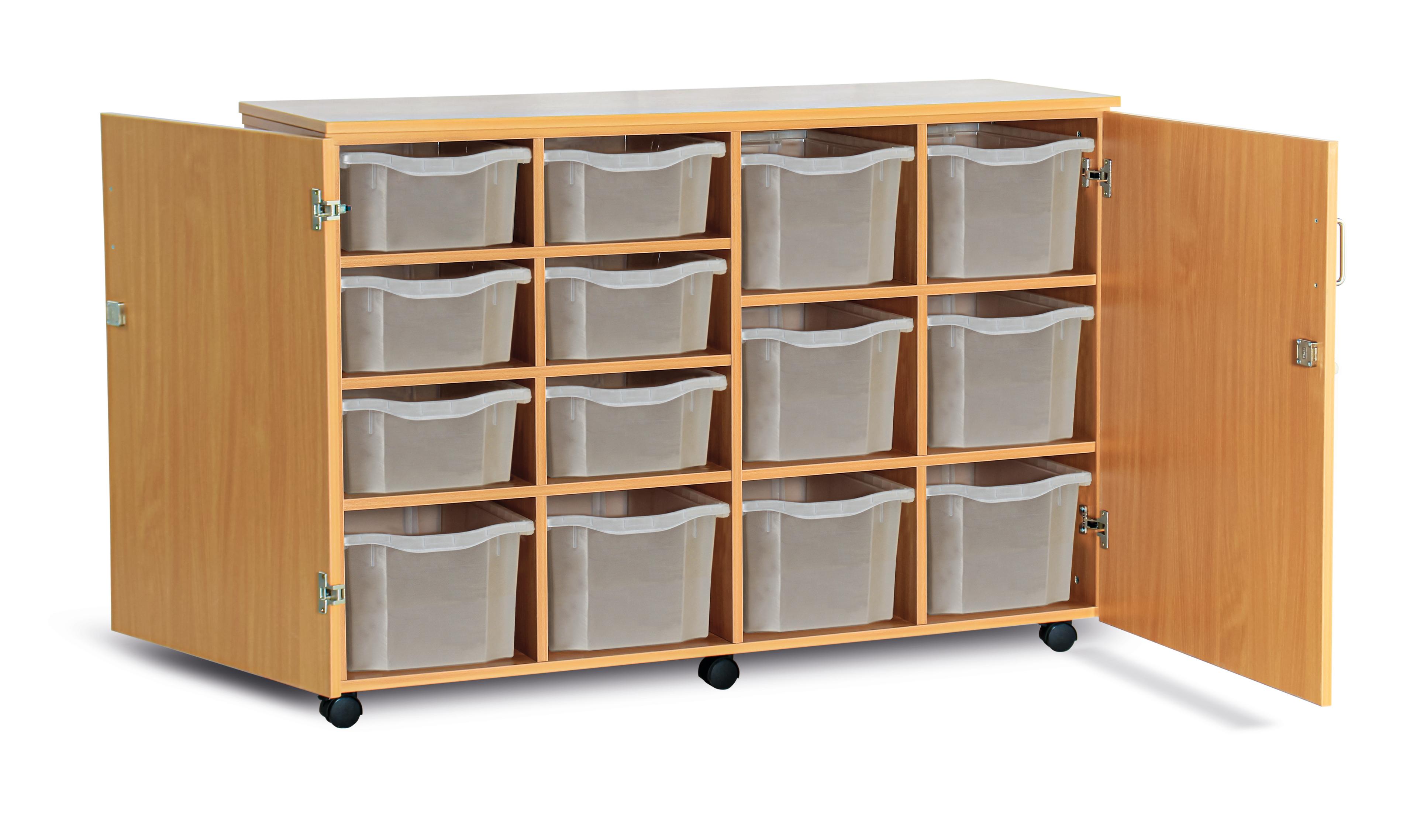 GALT Mobile Lockable Tray Storage Unit with 6 Deep and 8 Extra Deep Trays - Wood/Clear