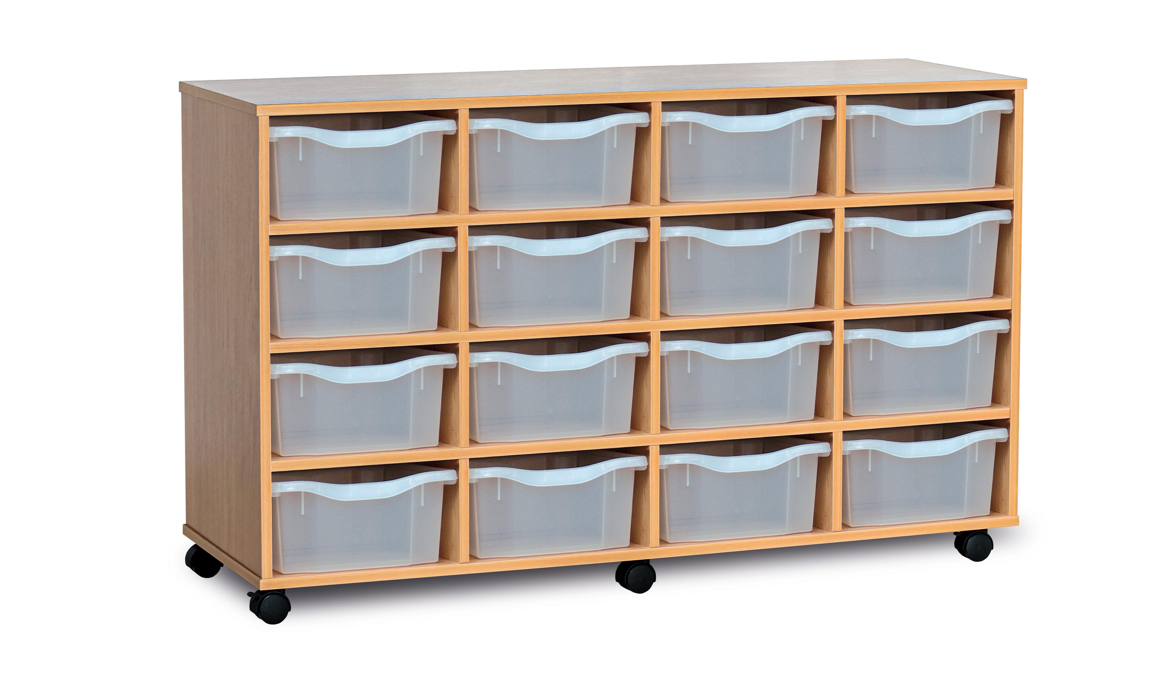 GALT Mobile Quad Storage Unit with 16 Trays - Wood/Clear