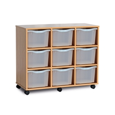 GALT Mobile Storage Unit with 9 Extra Deep Trays - Wood/Clear