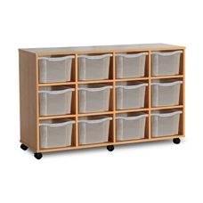 GALT Mobile Quad Storage Unit with 12 Trays - Wood/Clear