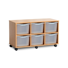 GALT Mobile Triple Storage Unit with 6 Trays - Wood/Clear