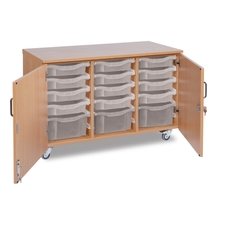GALT Mobile Storage Unit with Doors - 12 Shallow/3 Deep Trays - Wood/Clear