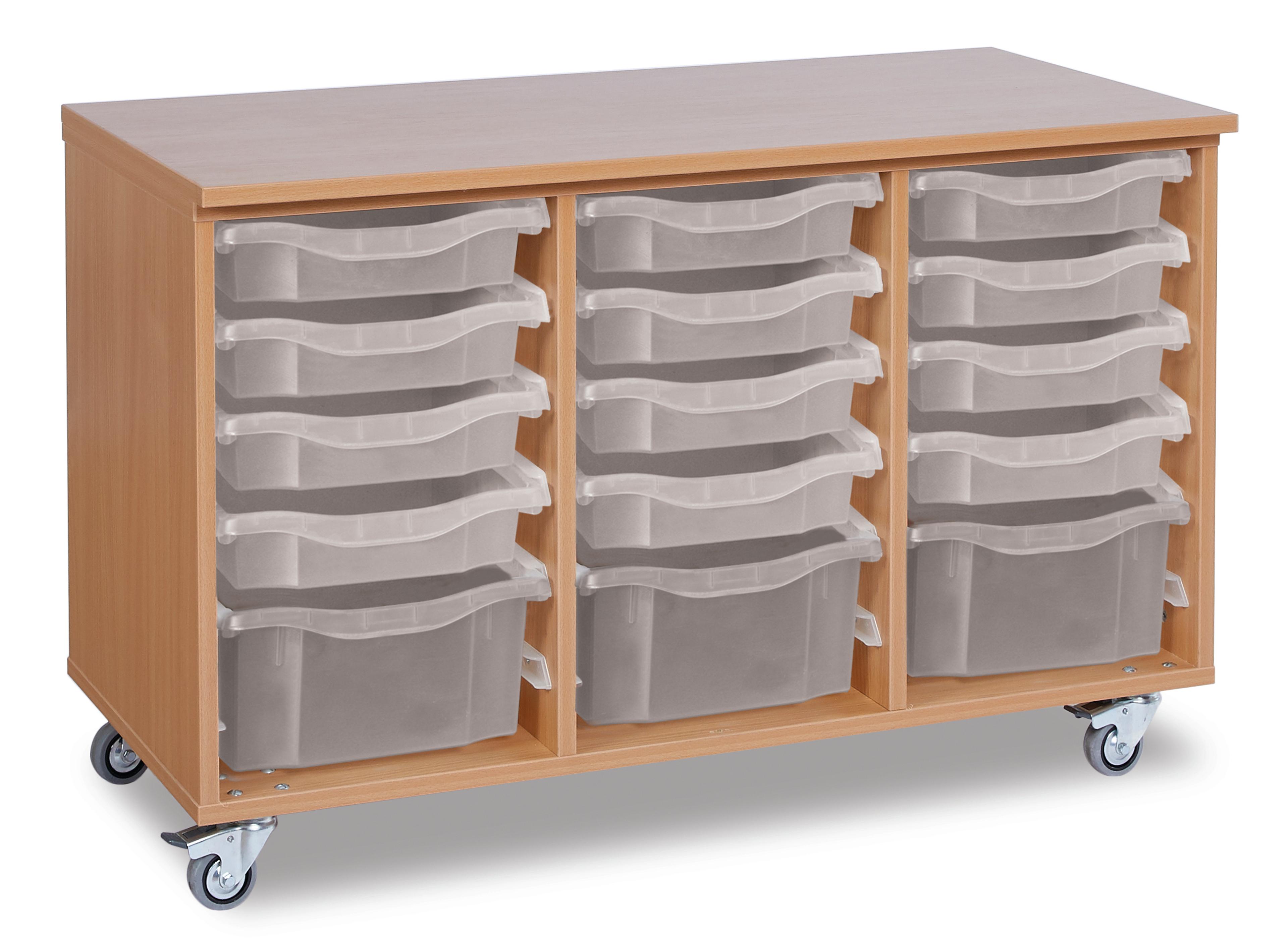 GALT Mobile Storage Unit with 12 Shallow and 3 Deep Trays - Wood/Clear