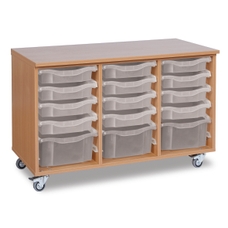 GALT Mobile Storage Unit with 12 Shallow and 3 Deep Trays - Wood/Clear