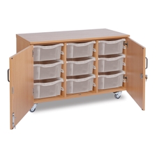 GALT Mobile Storage Unit with 9 Deep Trays - Wood/Clear