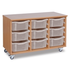GALT Mobile Storage Unit with 9 Deep Trays - Wood/Clear