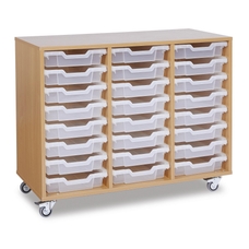 GALT Mobile Storage Unit with 24 Shallow Trays - Wood/Clear